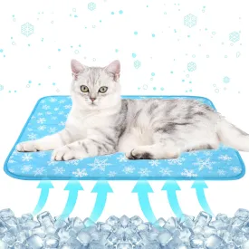 DELIFUR Cat Cooling Mat- Pet Cooling Mat Outdoor for Dogs Self Cooling Pad for Kitten Cat Puppy Machine Washable (Small, Blue Snowflake)
