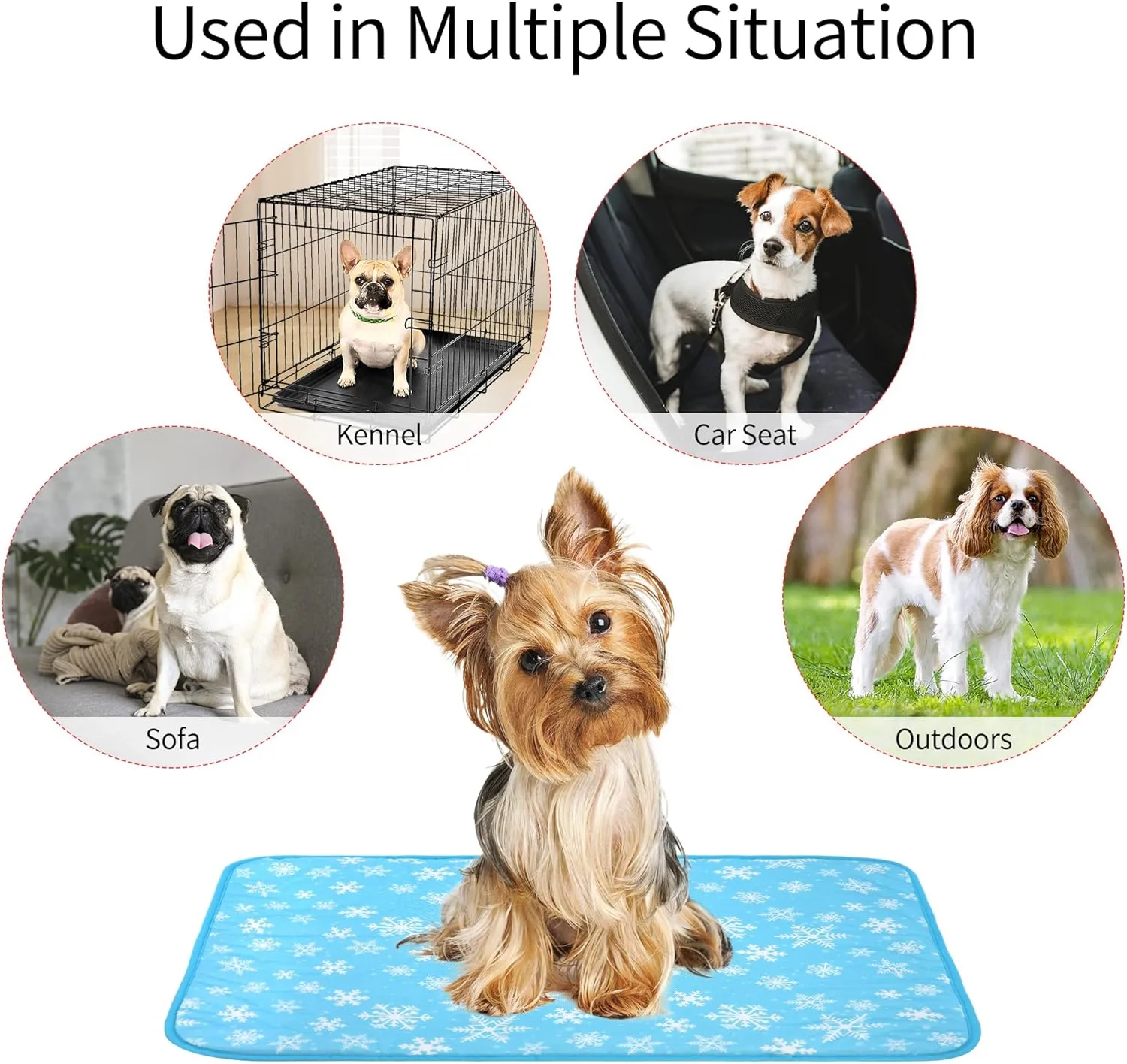 DELIFUR Cat Cooling Mat- Pet Cooling Mat Outdoor for Dogs Self Cooling Pad for Kitten Cat Puppy Machine Washable (Small, Blue Snowflake)