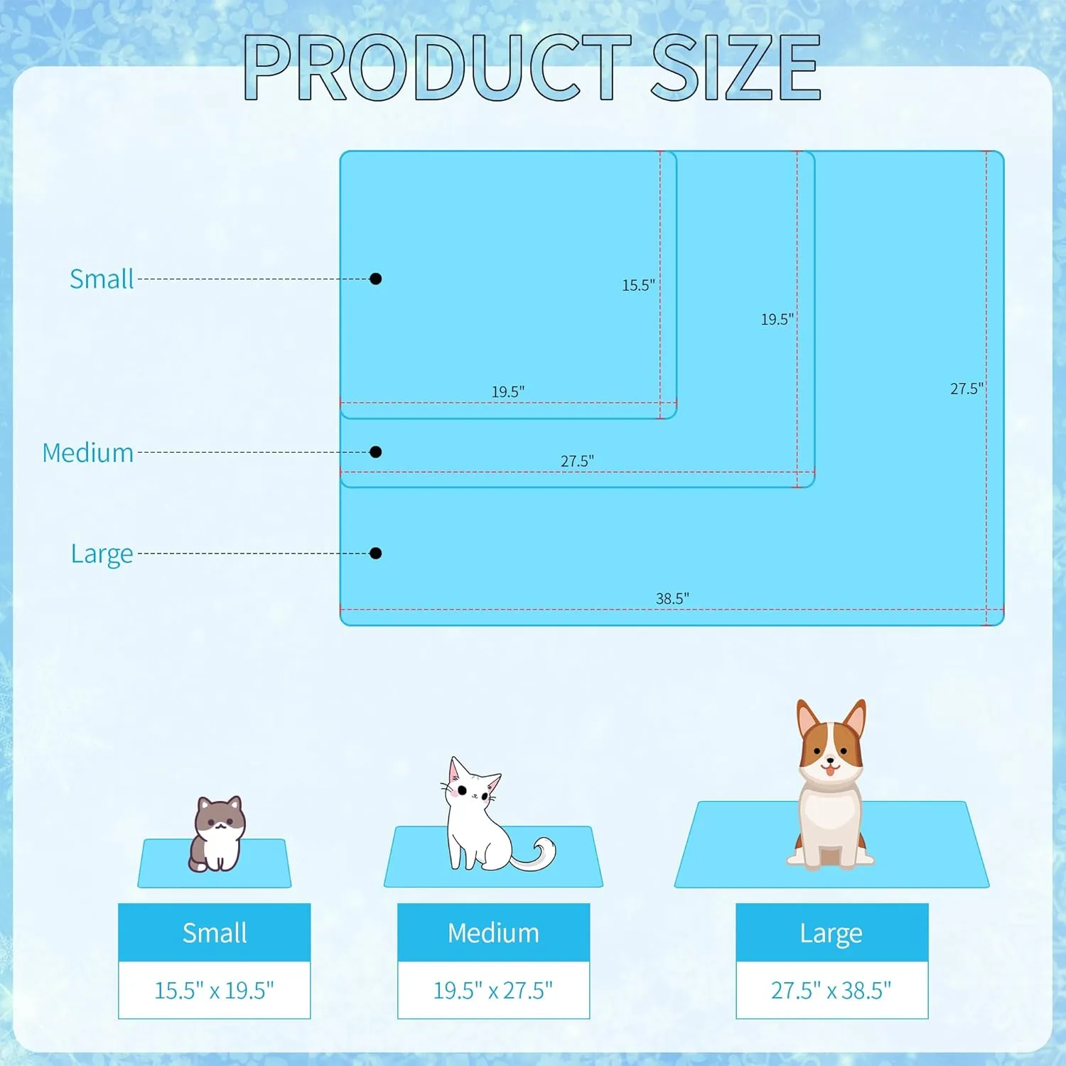 DELIFUR Cat Cooling Mat- Pet Cooling Mat Outdoor for Dogs Self Cooling Pad for Kitten Cat Puppy Machine Washable (Small, Blue Snowflake)