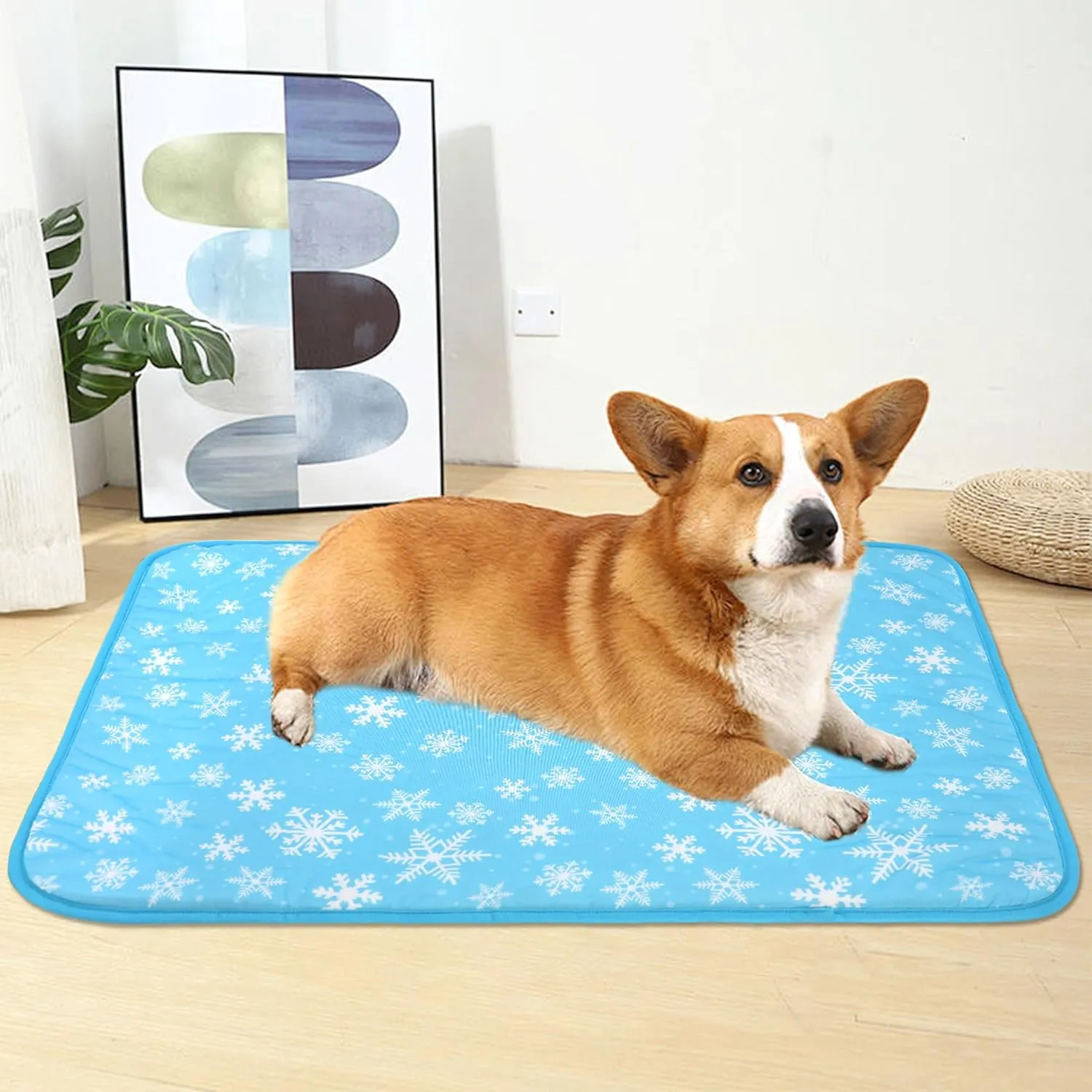 DELIFUR Cat Cooling Mat- Pet Cooling Mat Outdoor for Dogs Self Cooling Pad for Kitten Cat Puppy Machine Washable (Small, Blue Snowflake)
