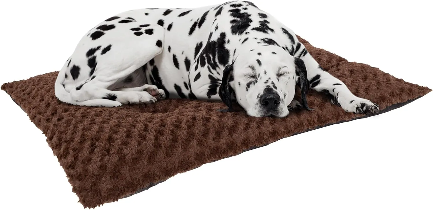 Dog Bed  42x26 Large Pet Pillow and Crate Pad with Faux Fur Sleep Surface and Non-Slip Bottom  Machine Washable Dog Bed by PETMAKER (Brown)