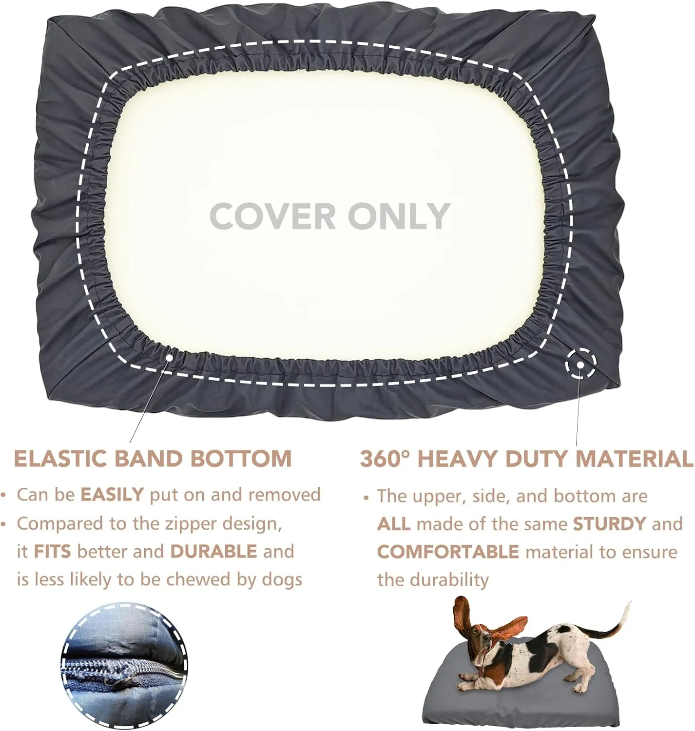 Dog Bed Cover Waterproof Replacement Machine Washable Covers for Dog Bed Heavy Duty Scratch Resistant Mattress Protector Pet Bed 41x27 Inch Cover Only