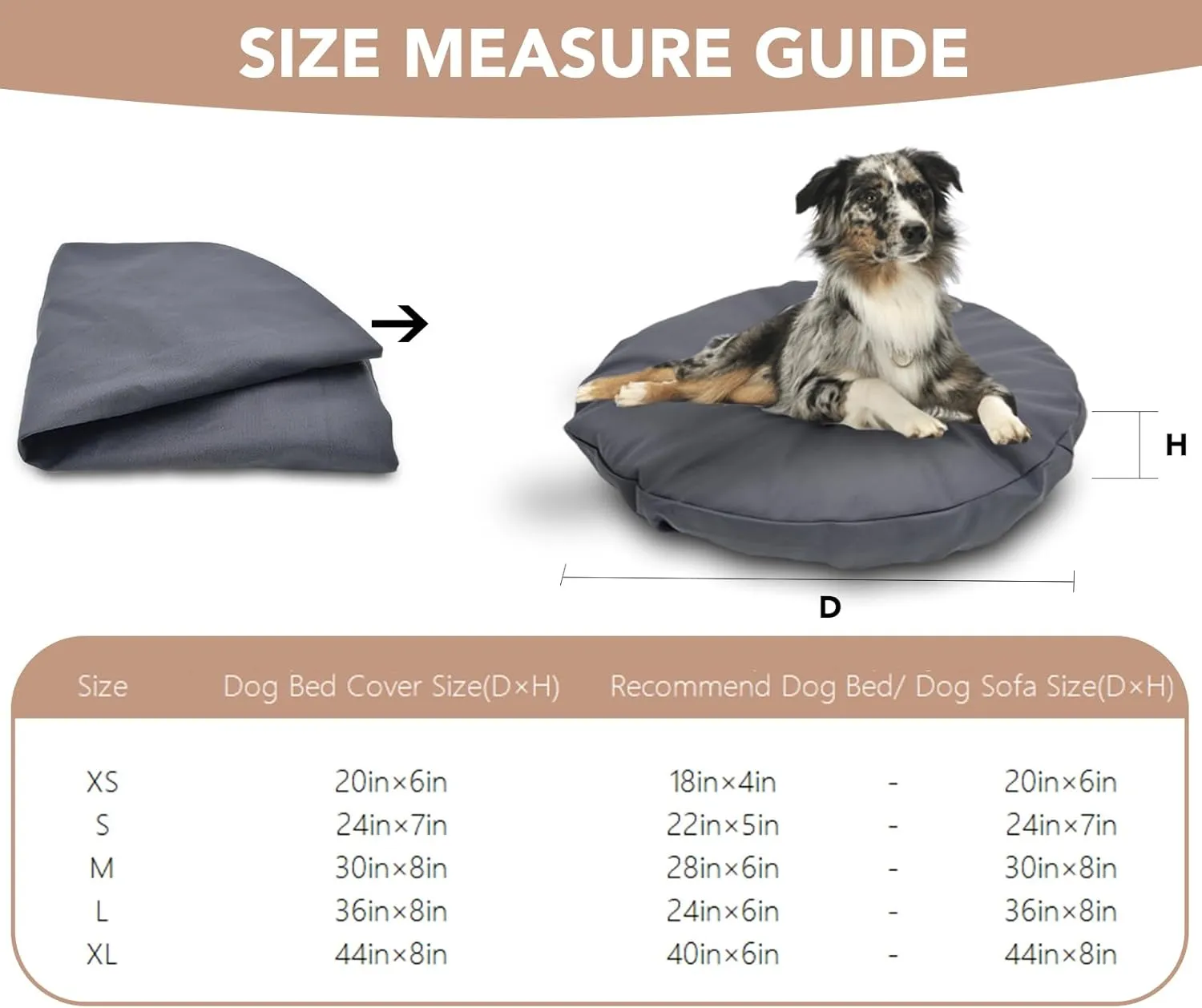 Dog Bed Cover Waterproof Replacement Machine Washable Covers for Dog Bed Heavy Duty Scratch Resistant Mattress Protector Pet Bed Round 36x36 Inch Grey Cover Only