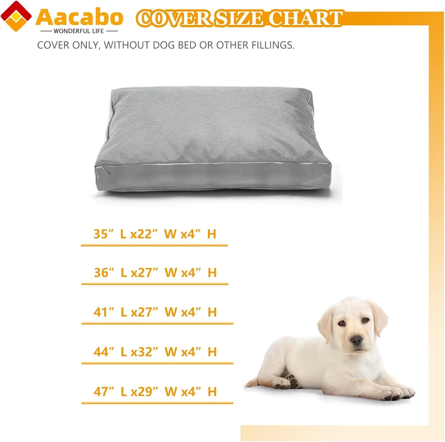 Dog Bed Cover,Heavy Duty Durable Waterproof Fluffy Soft Short Plush Replacement Dog Bed Covers,47" L x 29" W x 4" H Inch Washable Removable Pet Bed Mattress Cover with Zipper.Grey,Cover Only.