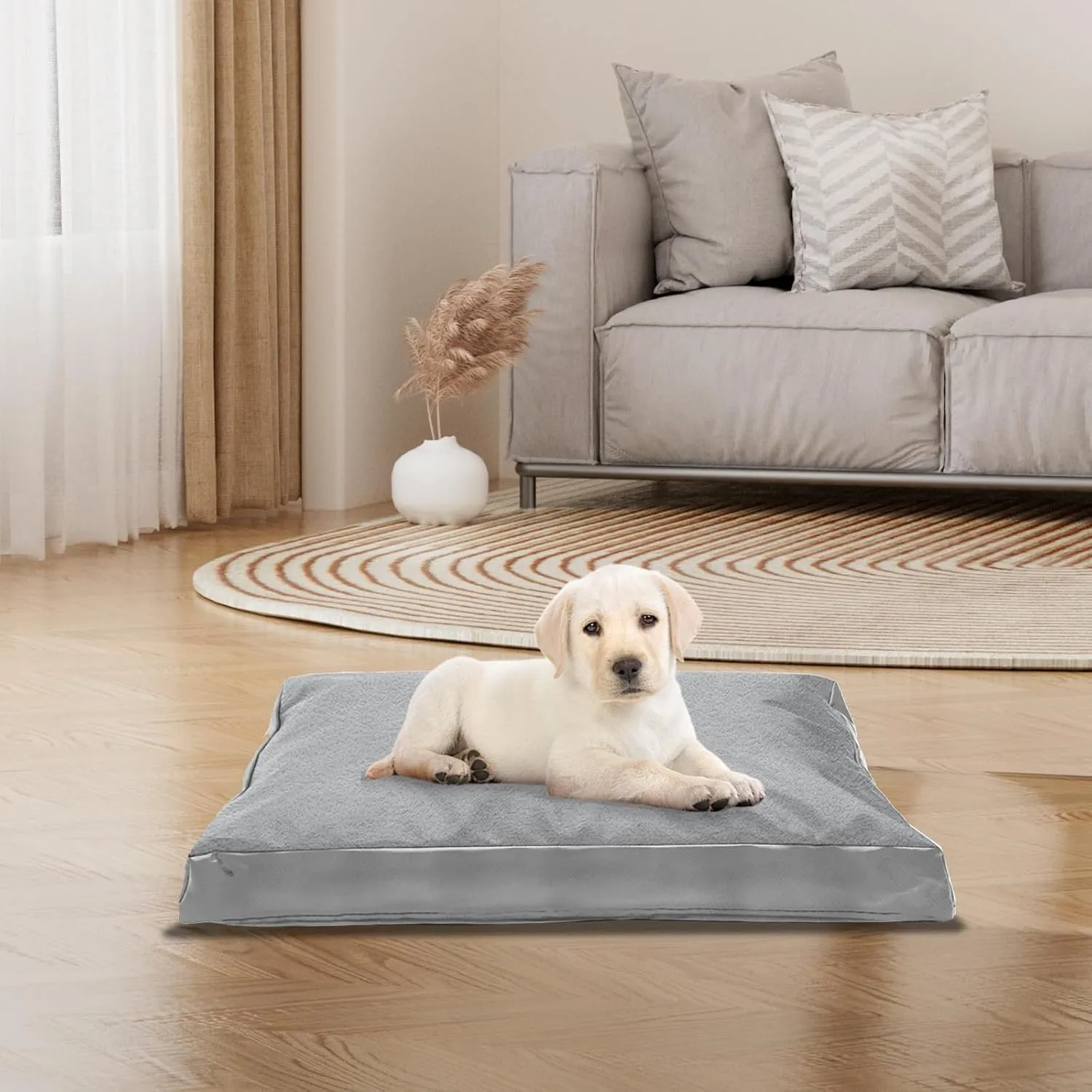 Dog Bed Cover,Heavy Duty Durable Waterproof Fluffy Soft Short Plush Replacement Dog Bed Covers,47" L x 29" W x 4" H Inch Washable Removable Pet Bed Mattress Cover with Zipper.Grey,Cover Only.