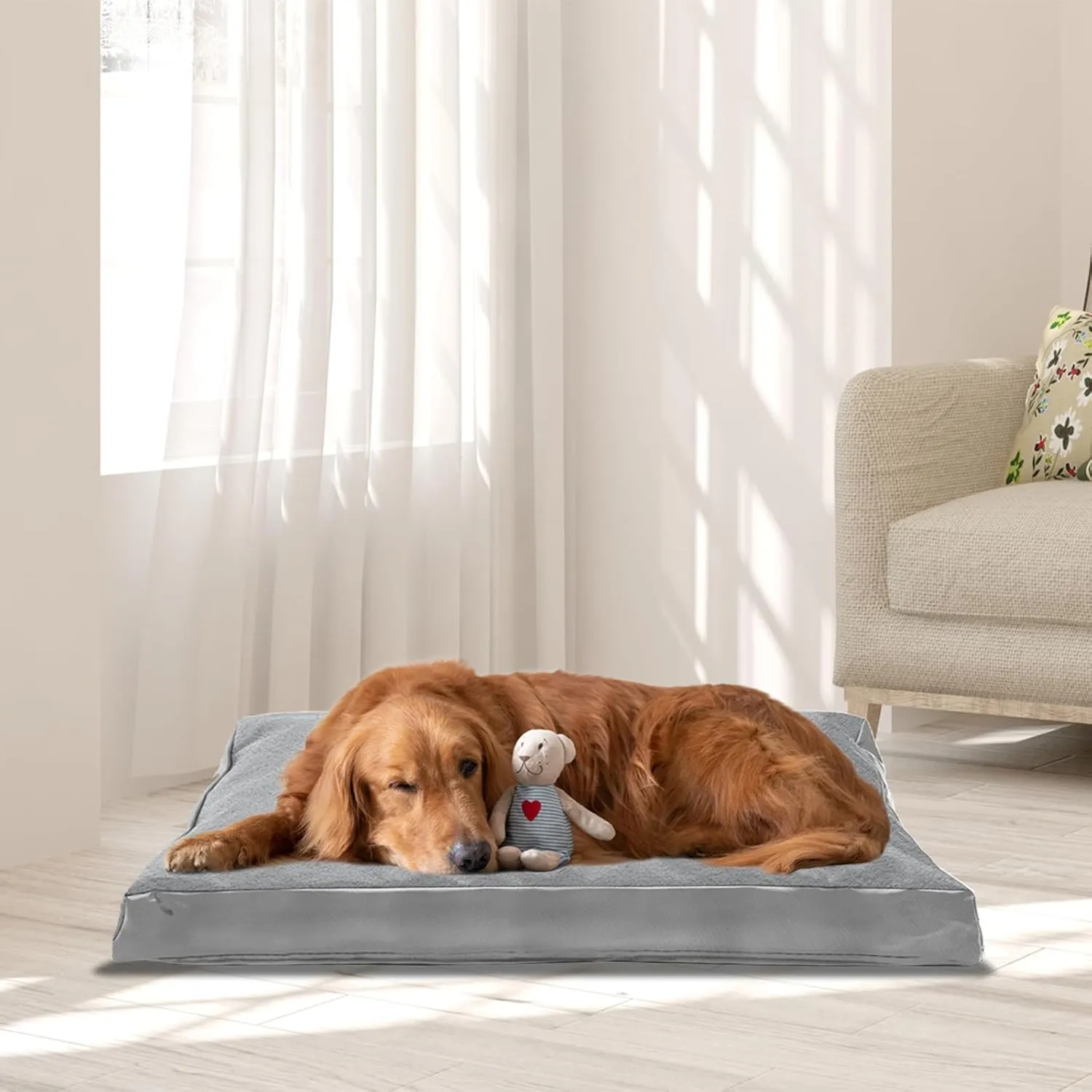 Dog Bed Cover,Heavy Duty Durable Waterproof Fluffy Soft Short Plush Replacement Dog Bed Covers,47" L x 29" W x 4" H Inch Washable Removable Pet Bed Mattress Cover with Zipper.Grey,Cover Only.