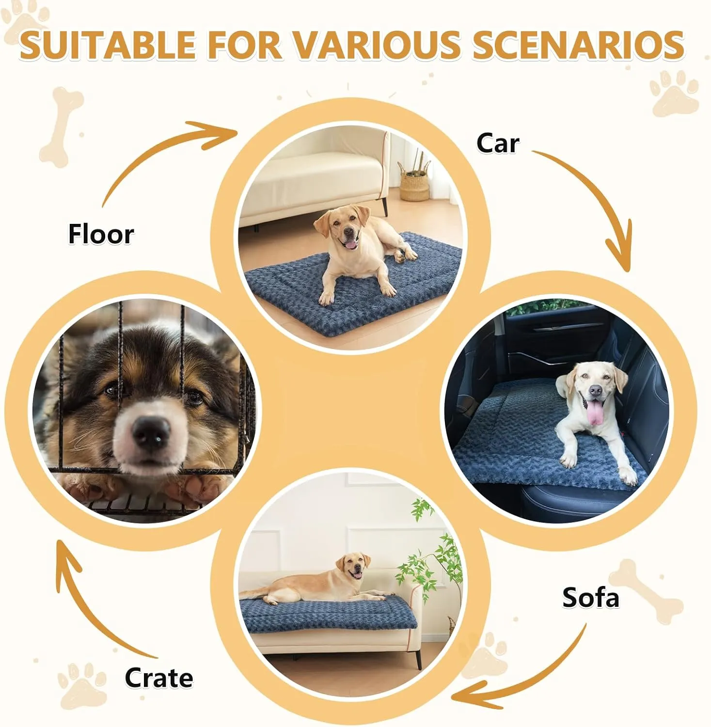 Dog Bed Mat Washable Reversible Dog Crate Pad Soft Fluffy Pet Kennel Beds with Anti-Slip Bottom Dog Cat Sleeping Mattress for Small Medium Dogs, 29x18x1.5 Inch, Gray