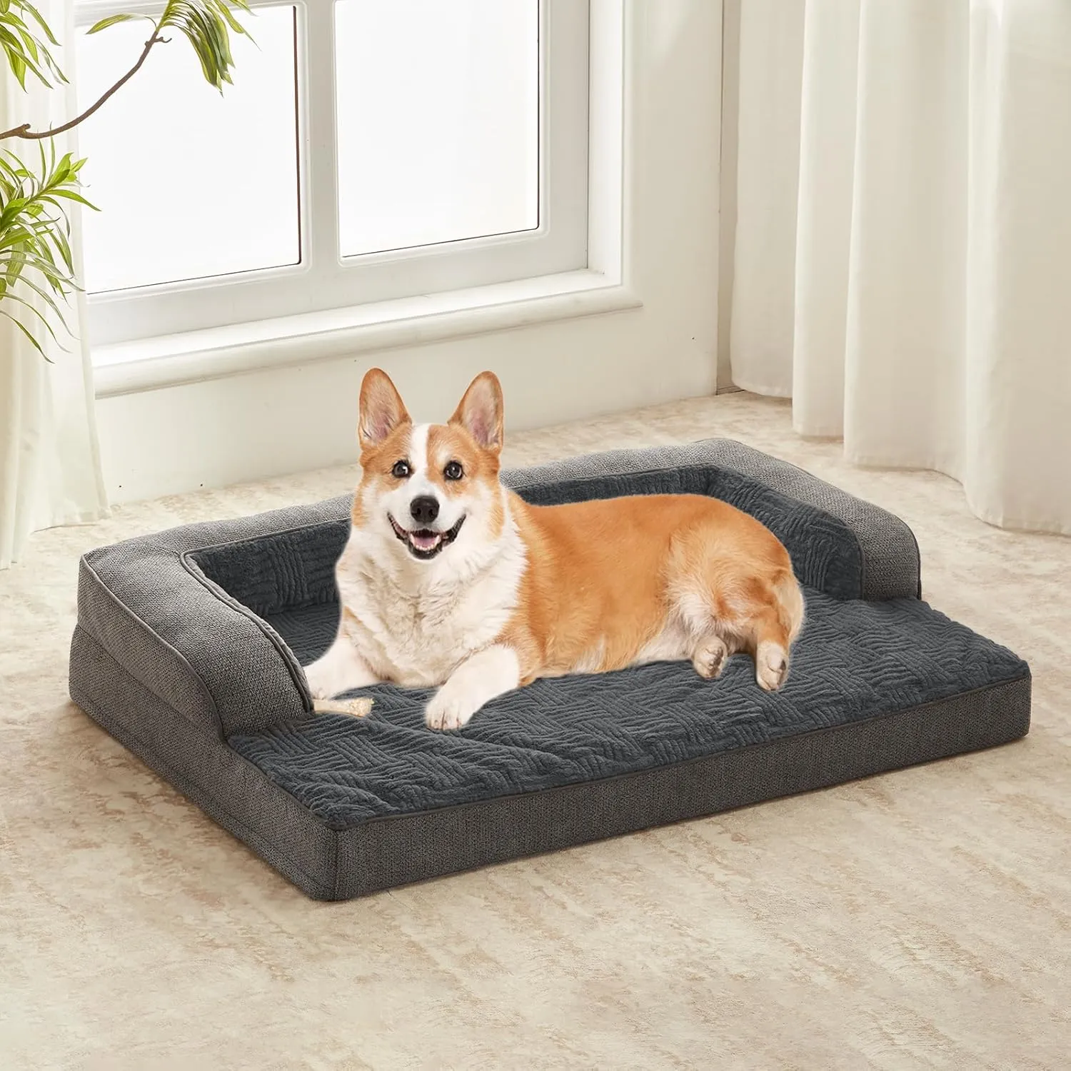 Dog Beds for Large,Medium Dogs,Orthopedic Dog Sofa Bed with Removable Washable Cover,Waterproof Egg Foam Pet Couch Bed& Furniture,36x23 Inch, Gray