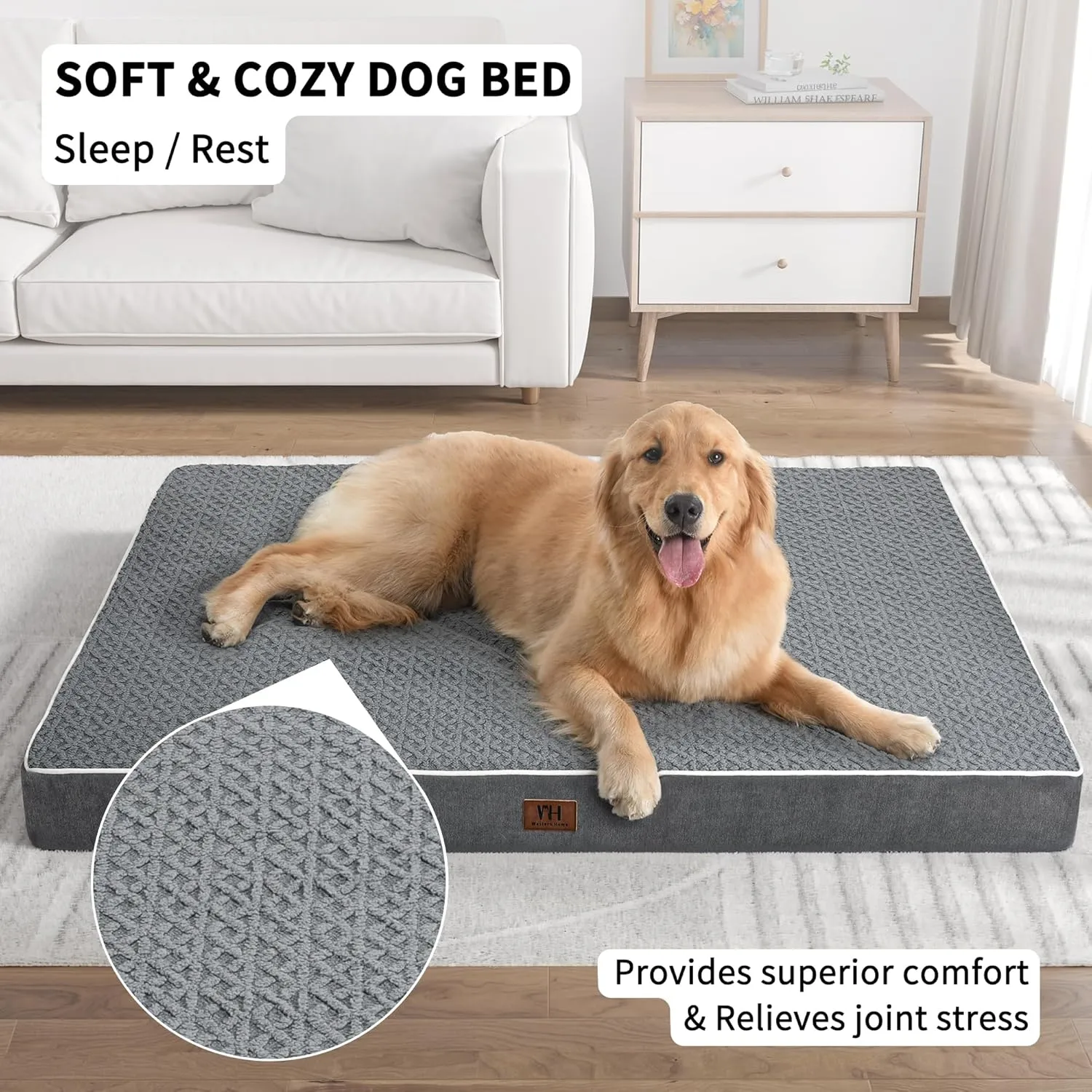Dog Beds Large Sized Dogs,XL Orthopedic Washable & Waterproof Dog Crate Bed, W/Removable Cover Big Plush Pet Beds Mat, Egg Crate Foam Bed