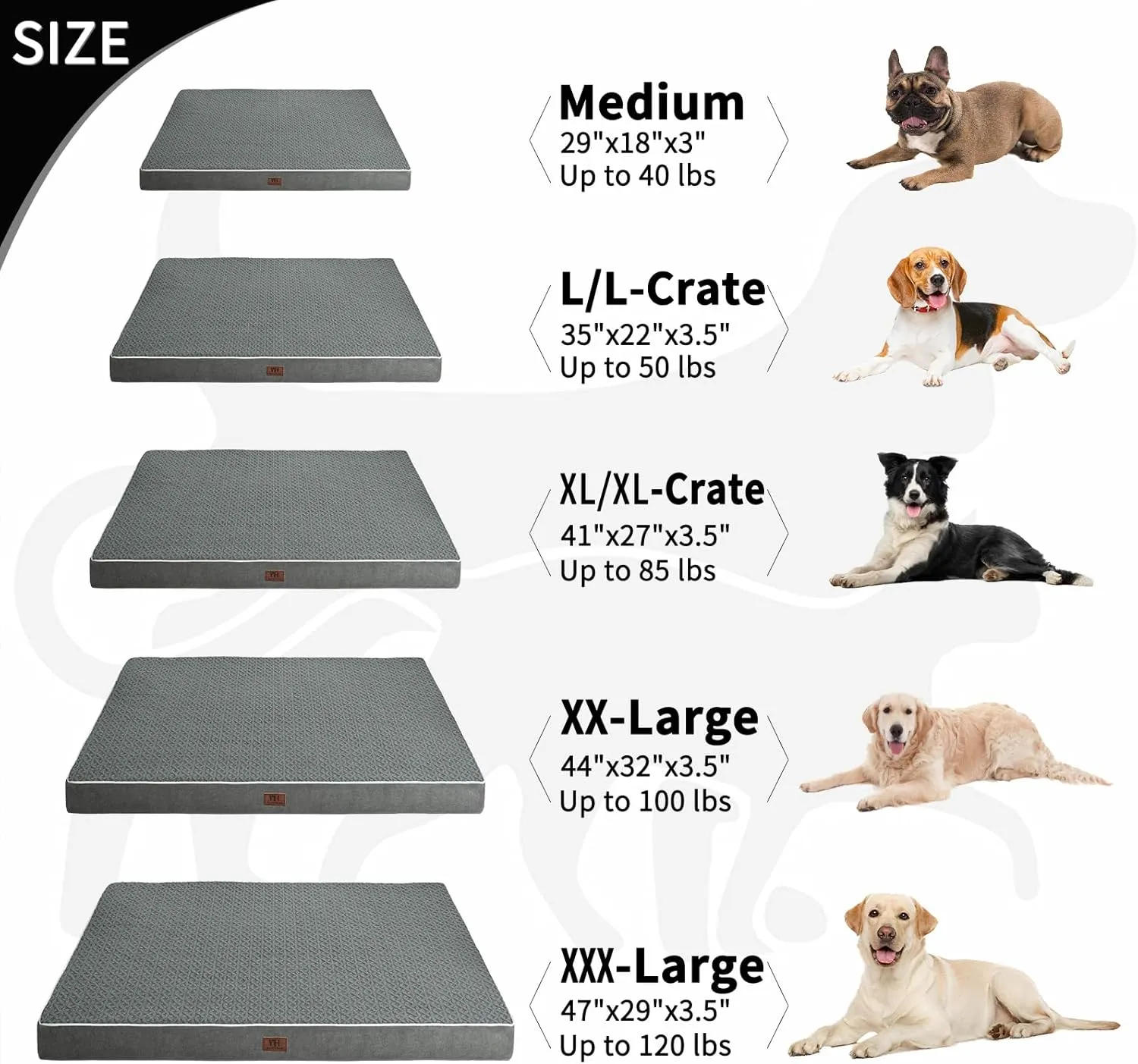 Dog Beds Large Sized Dogs,XL Orthopedic Washable & Waterproof Dog Crate Bed, W/Removable Cover Big Plush Pet Beds Mat, Egg Crate Foam Bed