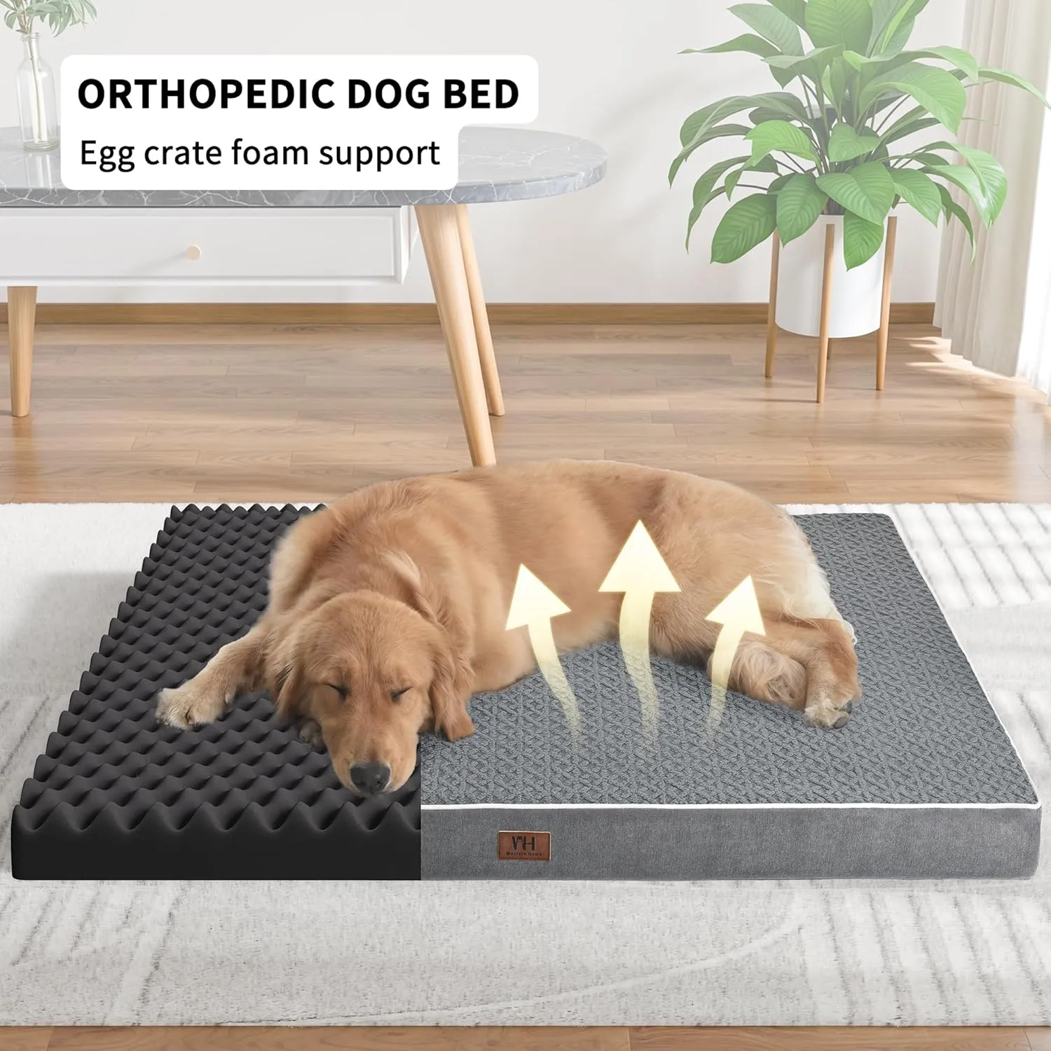Dog Beds Large Sized Dogs,XL Orthopedic Washable & Waterproof Dog Crate Bed, W/Removable Cover Big Plush Pet Beds Mat, Egg Crate Foam Bed