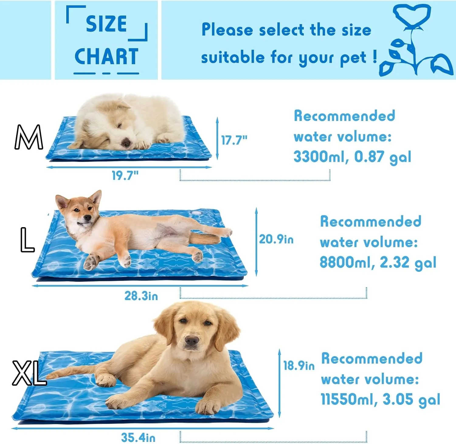 Dog Cooling Mat Pet Cooling Chill Pad Cool Blanket Water Injection Durable Cooling Dog Bed Mats for Extra Large Dogs Cats for Kennels Crates Beds Thick Foam Base