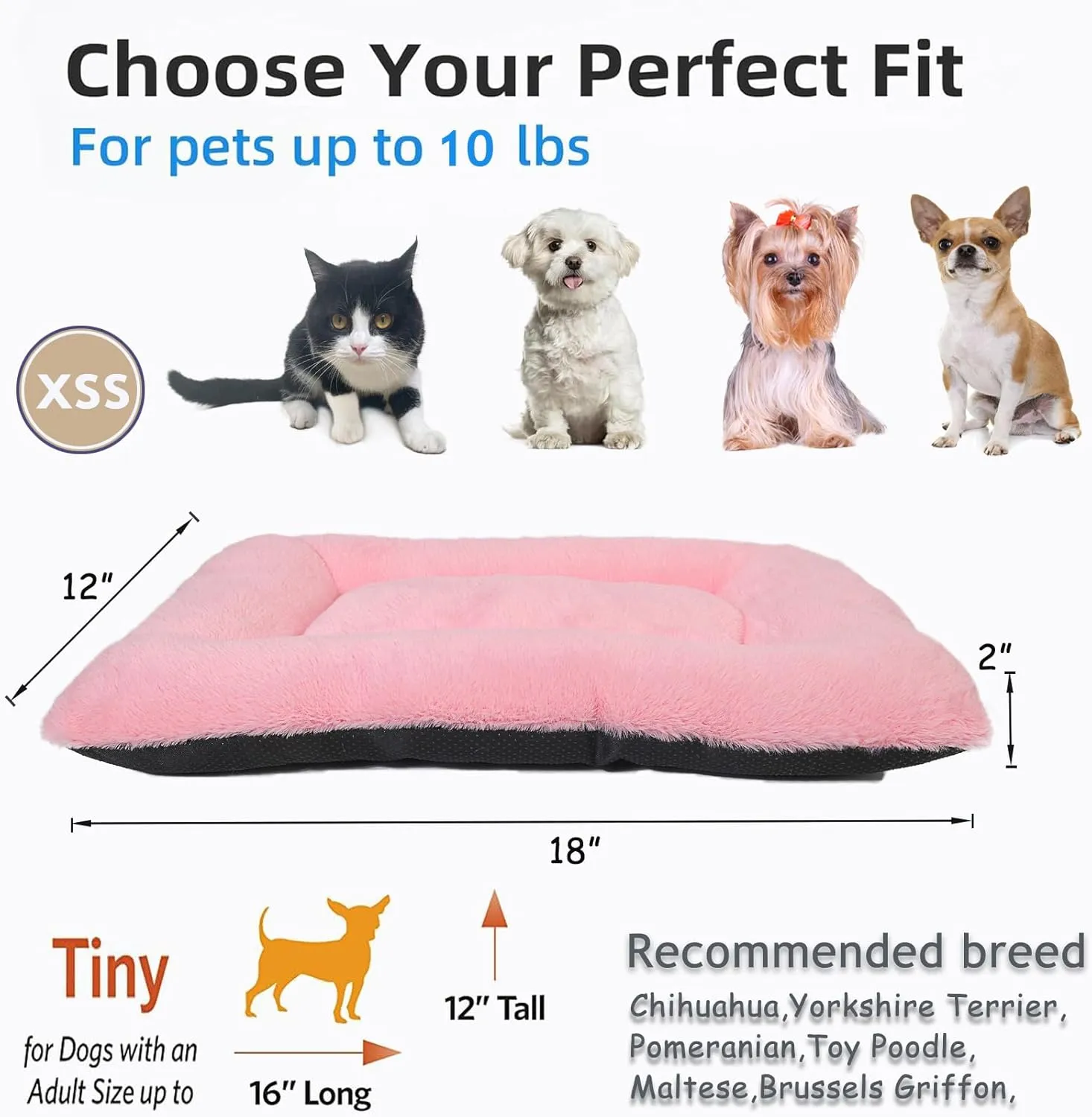 Dog Crate Bed Washable Dog Beds for XX-Small Dogs Deluxe Thick Faux Fur Fluffy Comfy Kennel Pad Anti-Slip Pet Sleeping Mat,Indoor Puppy Mattress Cat Kitten Cute Cushion Fit Crates 18 x 12 Inch,Pink