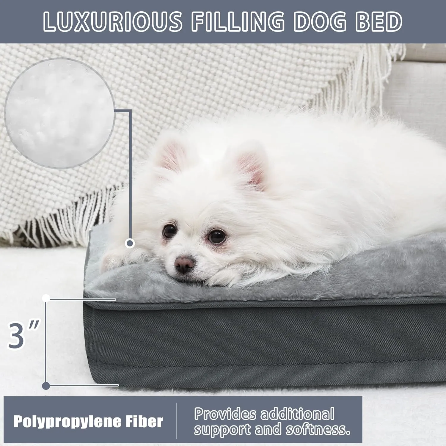 Dog Crate Bed Waterproof Deluxe Plush Dog Beds with Removable Washable Cover Anti-Slip Bottom Pet Sleeping Mattress for Large, Medium, Jumbo, Small Dogs, 29 x 18 inch, Gray
