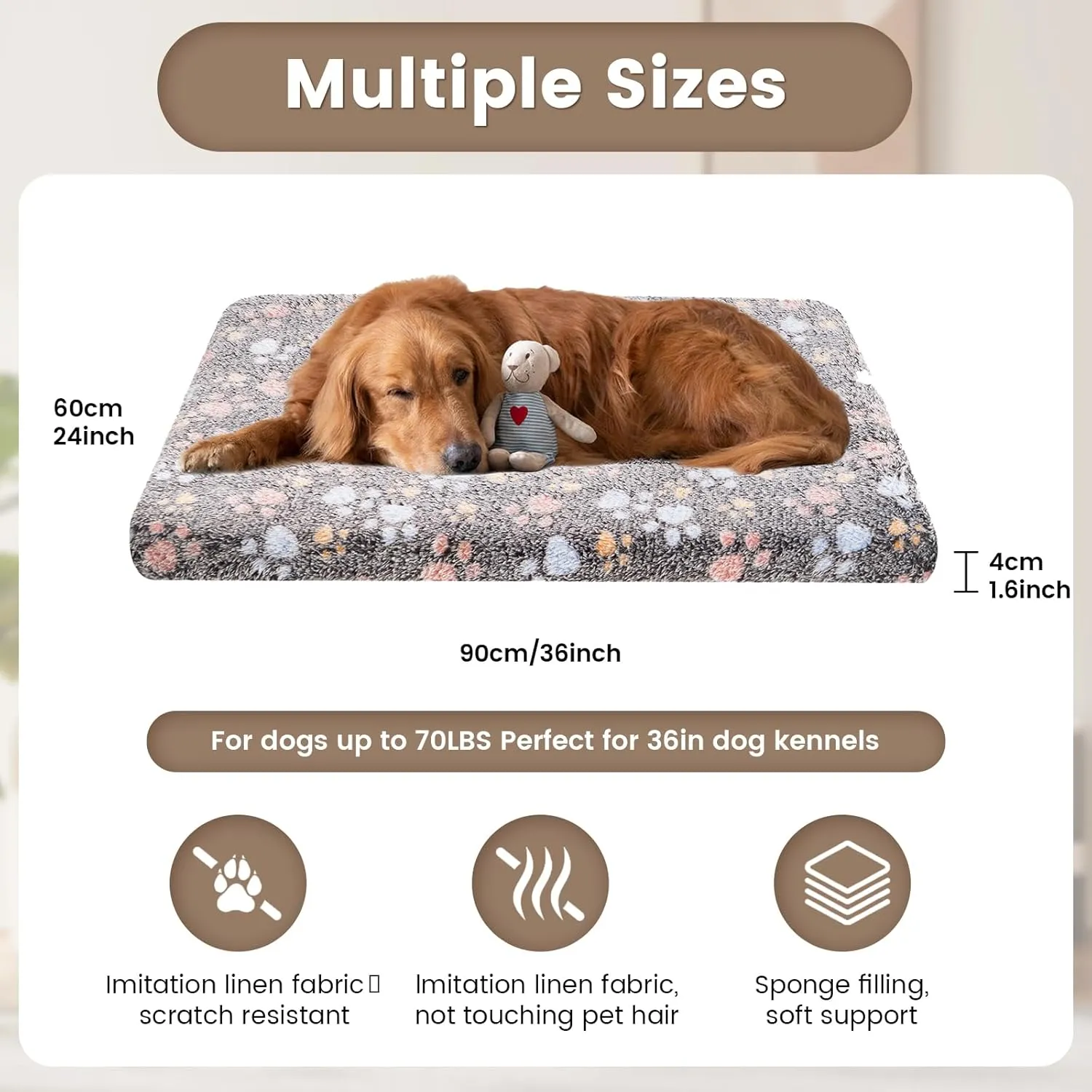 Dog Crate Mats Bed for Medium Dogs, 36x24 Inch Short Plush Pet Mat, 1.6-inch Thick Thin Kennel Pad, Machine Washable Ideal for 36-Inch Dog Crates