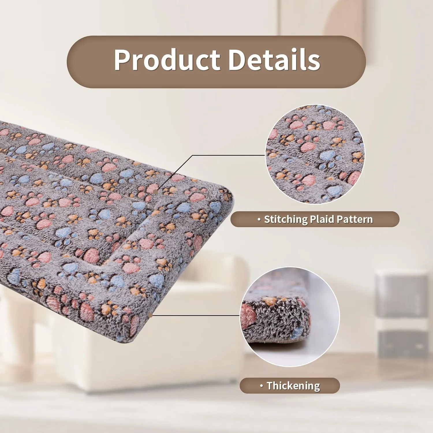 Dog Crate Mats Bed for Medium Dogs, 36x24 Inch Short Plush Pet Mat, 1.6-inch Thick Thin Kennel Pad, Machine Washable Ideal for 36-Inch Dog Crates
