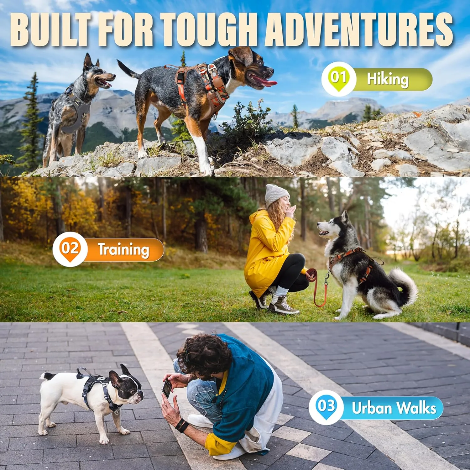 Dog Harness No-Pull with Front & Back D-Rings, Water-Repellent 600D Oxford for Hiking/Training/Walks, Reflective Adjustable Vest, Lightweight Aluminum Hardware Fit for Large Sized Dogs, Camo Black, L