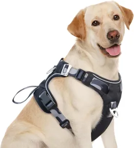 Dog Harness No-Pull with Front & Back D-Rings, Water-Repellent 600D Oxford for Hiking/Training/Walks, Reflective Adjustable Vest, Lightweight Aluminum Hardware Fit for Large Sized Dogs, Camo Black, L