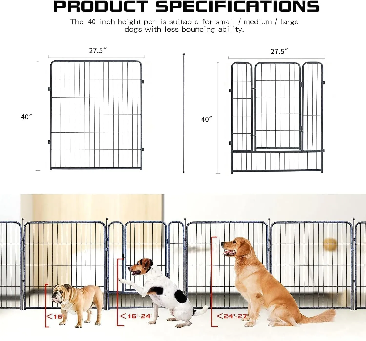 Dog Playpen,32/40/45 Inch Height in Heavy Duty, Folding Indoor Outdoor Anti-Rust Dog Exercise Fence, Portable Pet Playpen with Door for Large Medium Small Dogs and Pet (40 Panels, 40 Inch) Silver