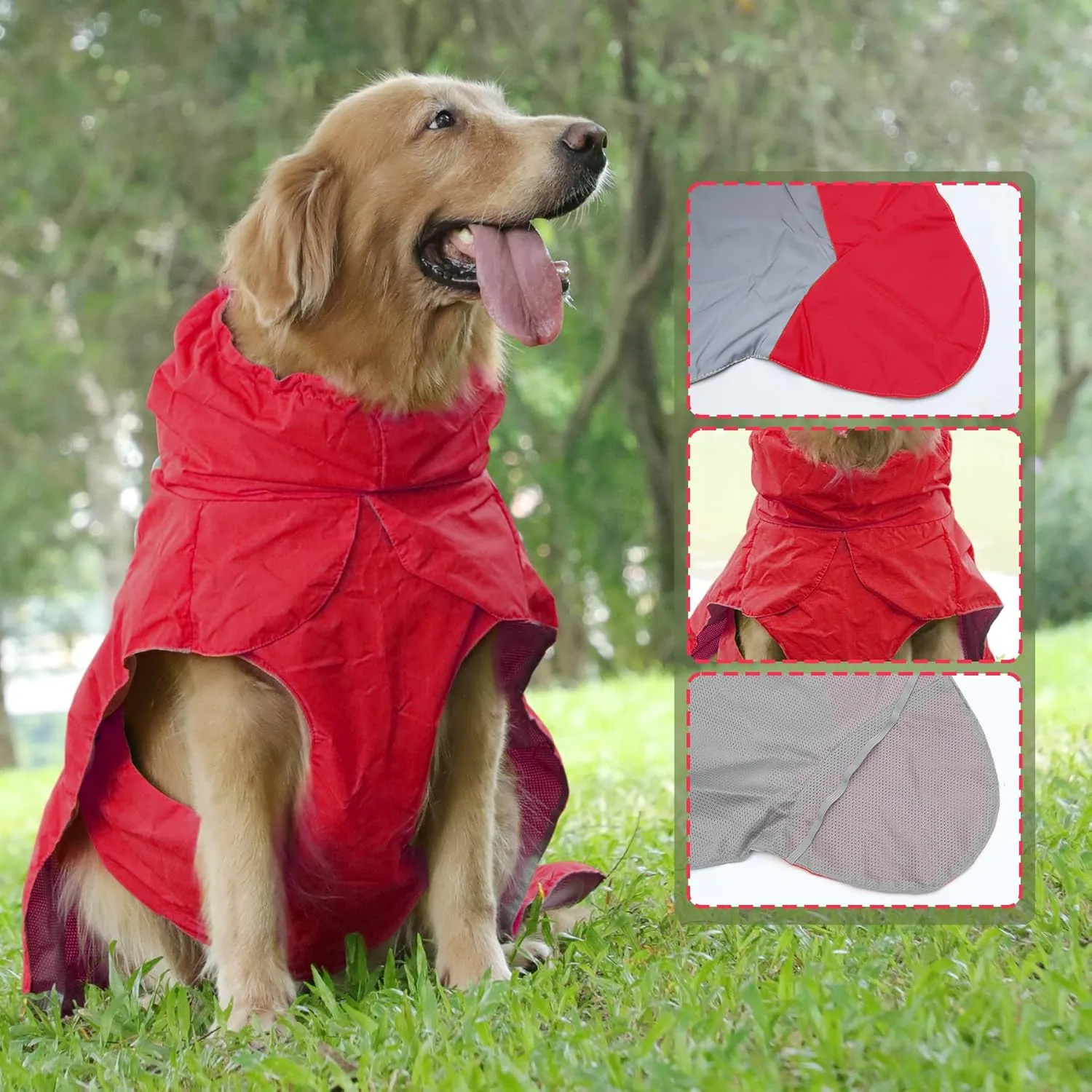 Dog Raincoat with Harness Built in,Outdoor Waterproof Puppy Rain Jacket for Small Dogs,Adjustable Waist by Strap Doggie Rain Coats,Red XS