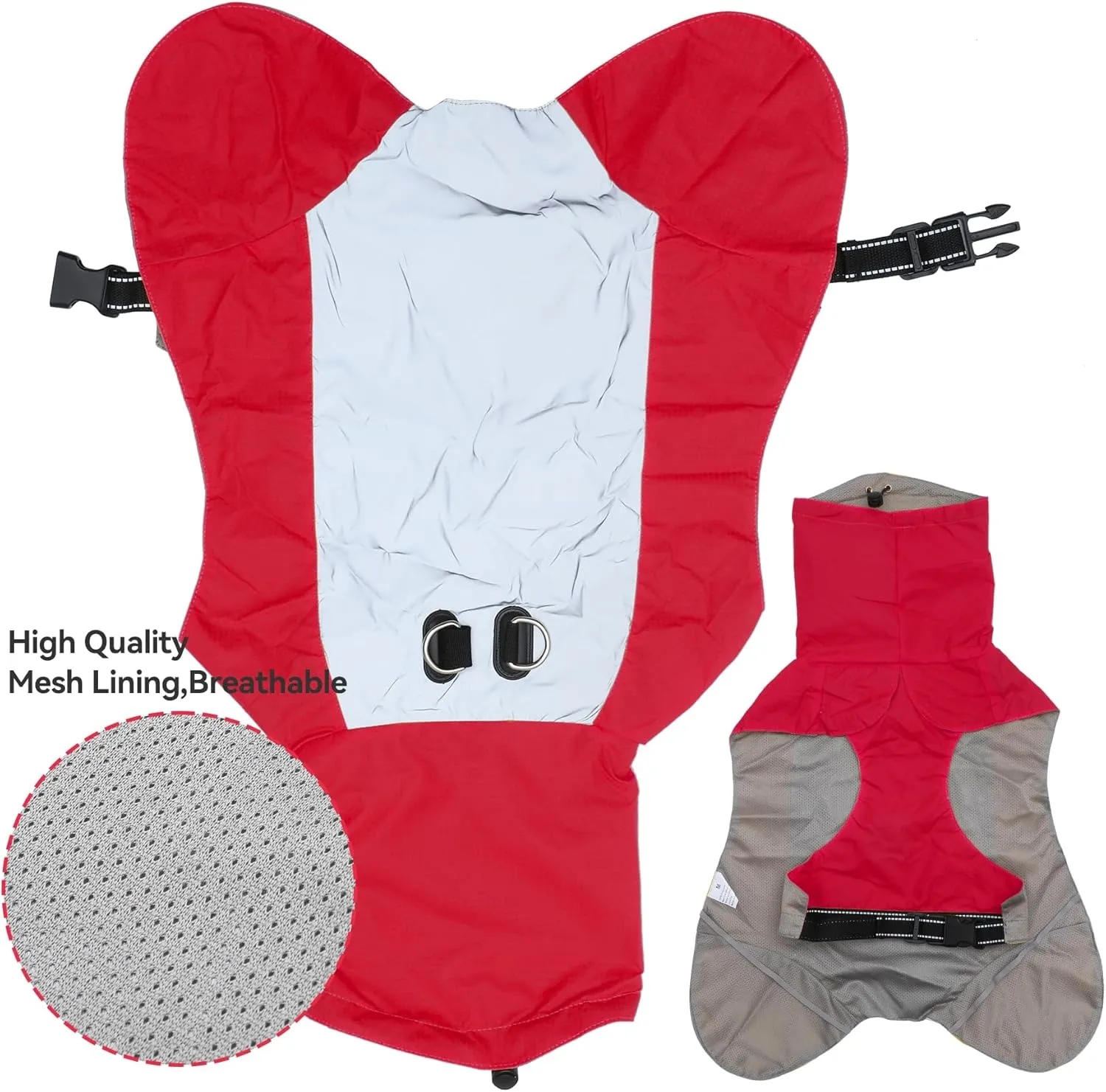 Dog Raincoat with Harness Built in,Outdoor Waterproof Puppy Rain Jacket for Small Dogs,Adjustable Waist by Strap Doggie Rain Coats,Red XS