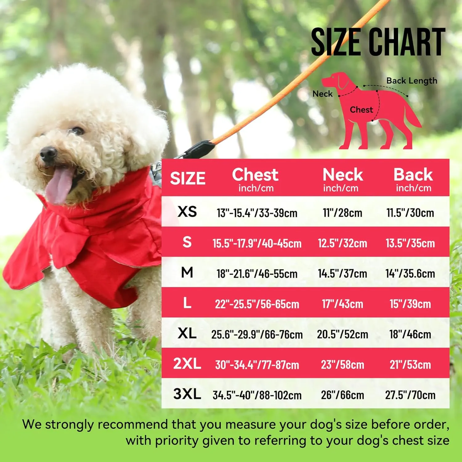 Dog Raincoat with Harness Built in,Outdoor Waterproof Puppy Rain Jacket for Small Dogs,Adjustable Waist by Strap Doggie Rain Coats,Red XS