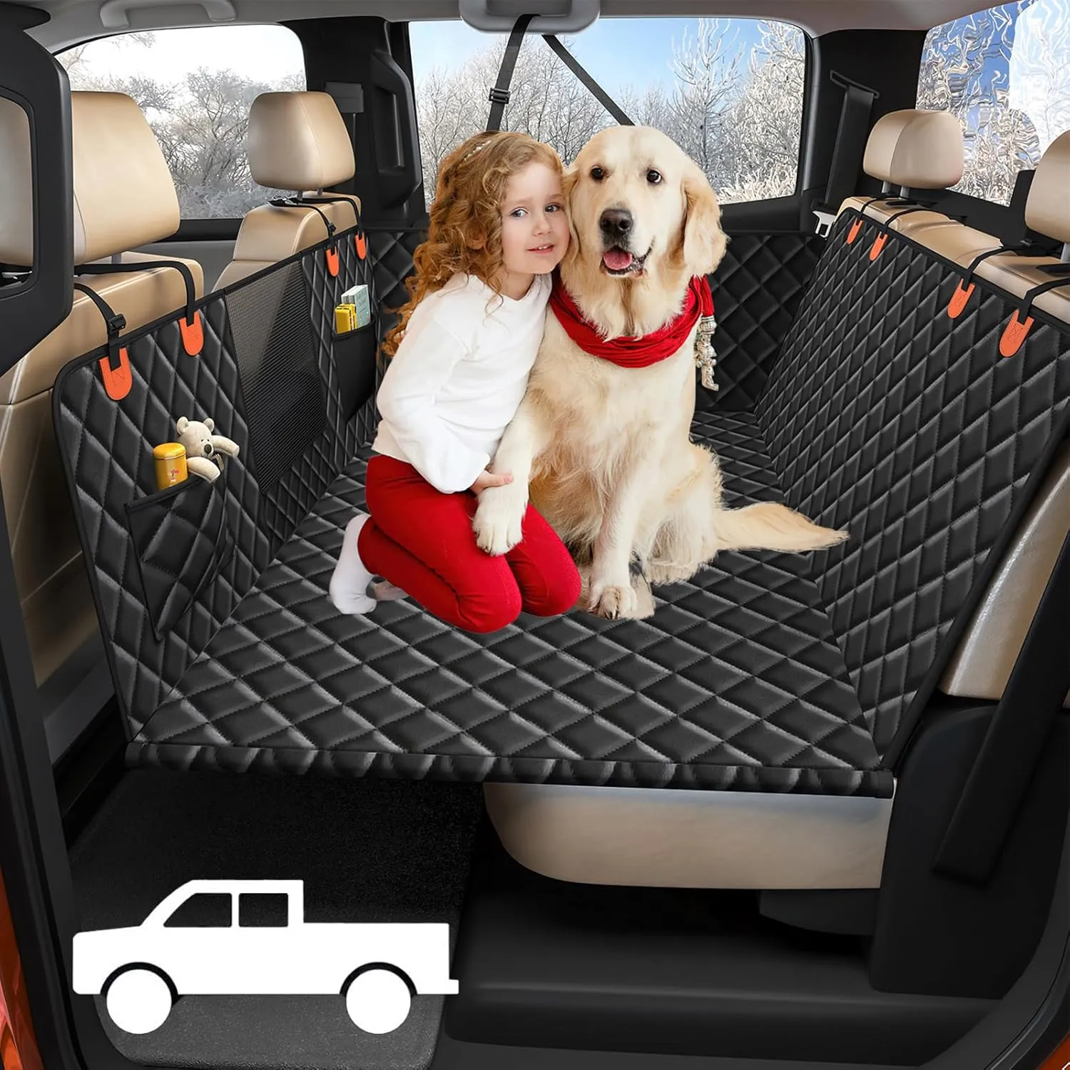 Dog Seat Cover for Trucks, Back Seat Extender for Dogs for F150, RAM1500,Silverado,GMC Sierra - Hard Bottom Dog Hammock Waterproof Truck Seat Protector for Dogs Back SeaT