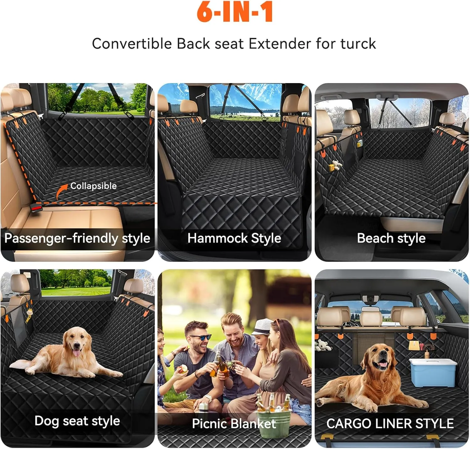 Dog Seat Cover for Trucks, Back Seat Extender for Dogs for F150, RAM1500,Silverado,GMC Sierra - Hard Bottom Dog Hammock Waterproof Truck Seat Protector for Dogs Back SeaT