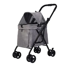 Dog Stroller Foldable for Medium Dogs Cats with Four Wheels Storage Pocket Portable Steel Frame Jogging Travel Carrier Cage,Grey