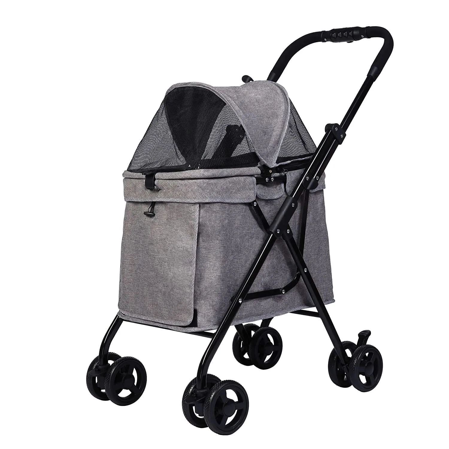 Dog Stroller Foldable for Medium Dogs Cats with Four Wheels Storage Pocket Portable Steel Frame Jogging Travel Carrier Cage,Grey