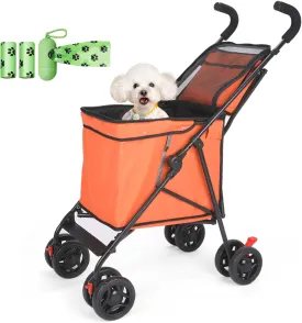 Dog Strollers, Shopping Cart, Collapsible Folding Utility Wagons Carts Heavy Duty, The Original Patented, Capacity 60lbs Capacity, Minimalist, for Outdoor Camping Shopping Sports Garden (Orange)