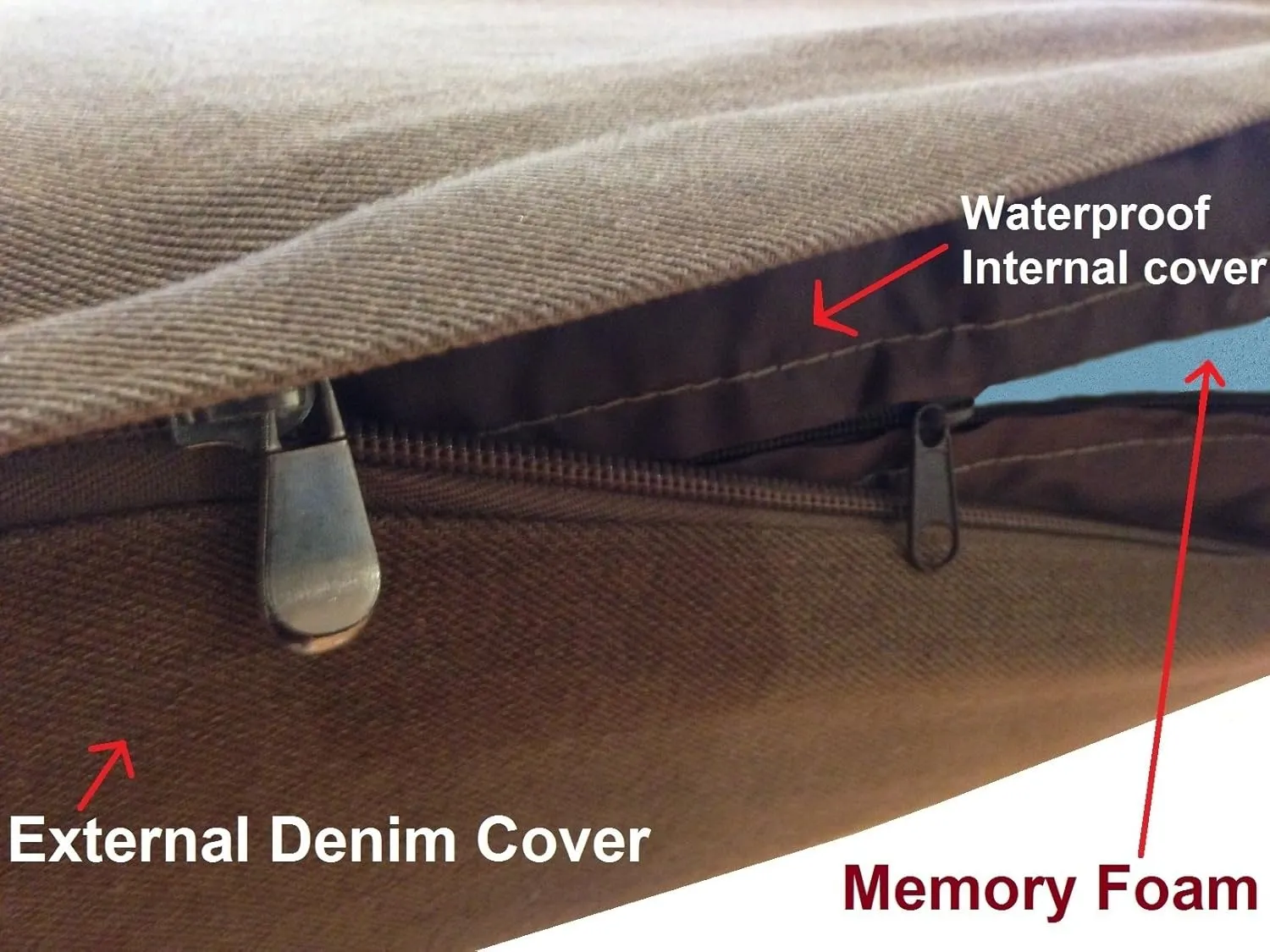 Dogbed4less Extra Large Orthopedic Waterproof Durable Dog Bed for Medium to Large Dogs with Cool Memory Foam Pad, Denim in Brown, Fit 48X30 Crate
