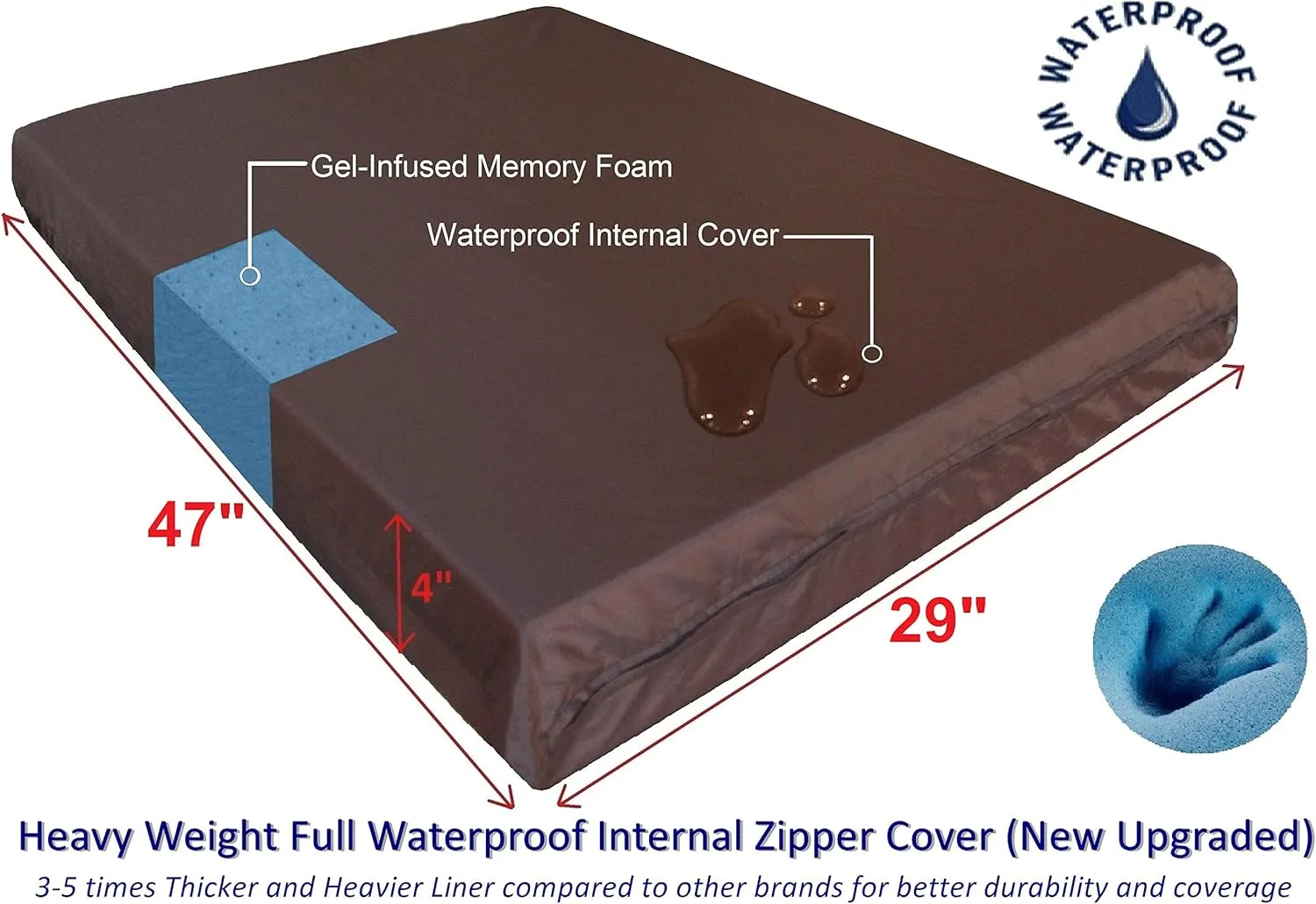Dogbed4less XL Orthopedic Memory Foam Dog Bed with Washable Suede Cover, Waterproof Case and Extra Pet Bed Cover, Fit 48"X30" Crate, Khaki