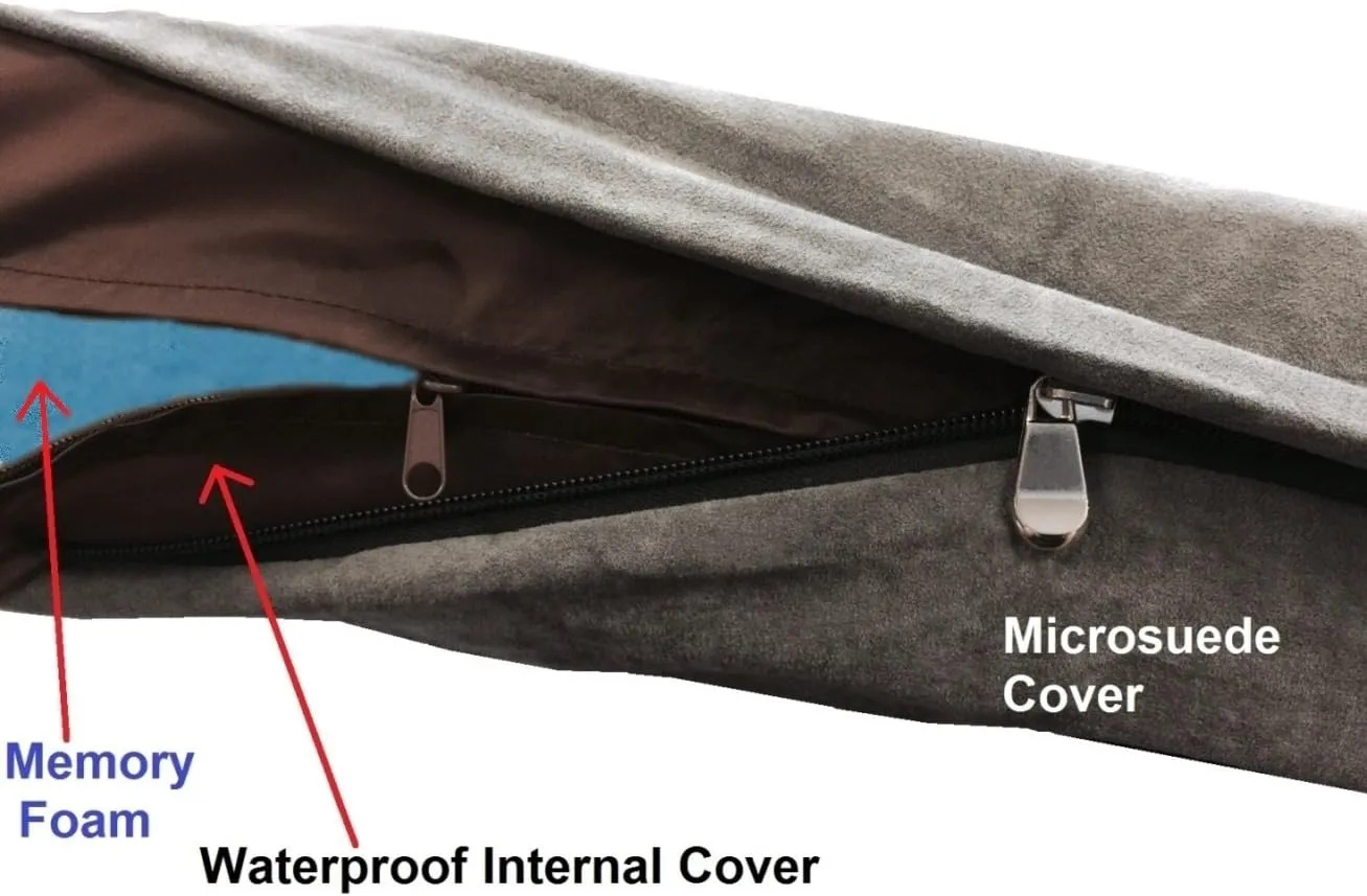 Dogbed4less XXL Orthopedic Gel Infused Cooling Memory Foam Dog Bed for Large Pet, Waterproof Liner, Micro Suede Gray Cover, 55X37X4 Inch