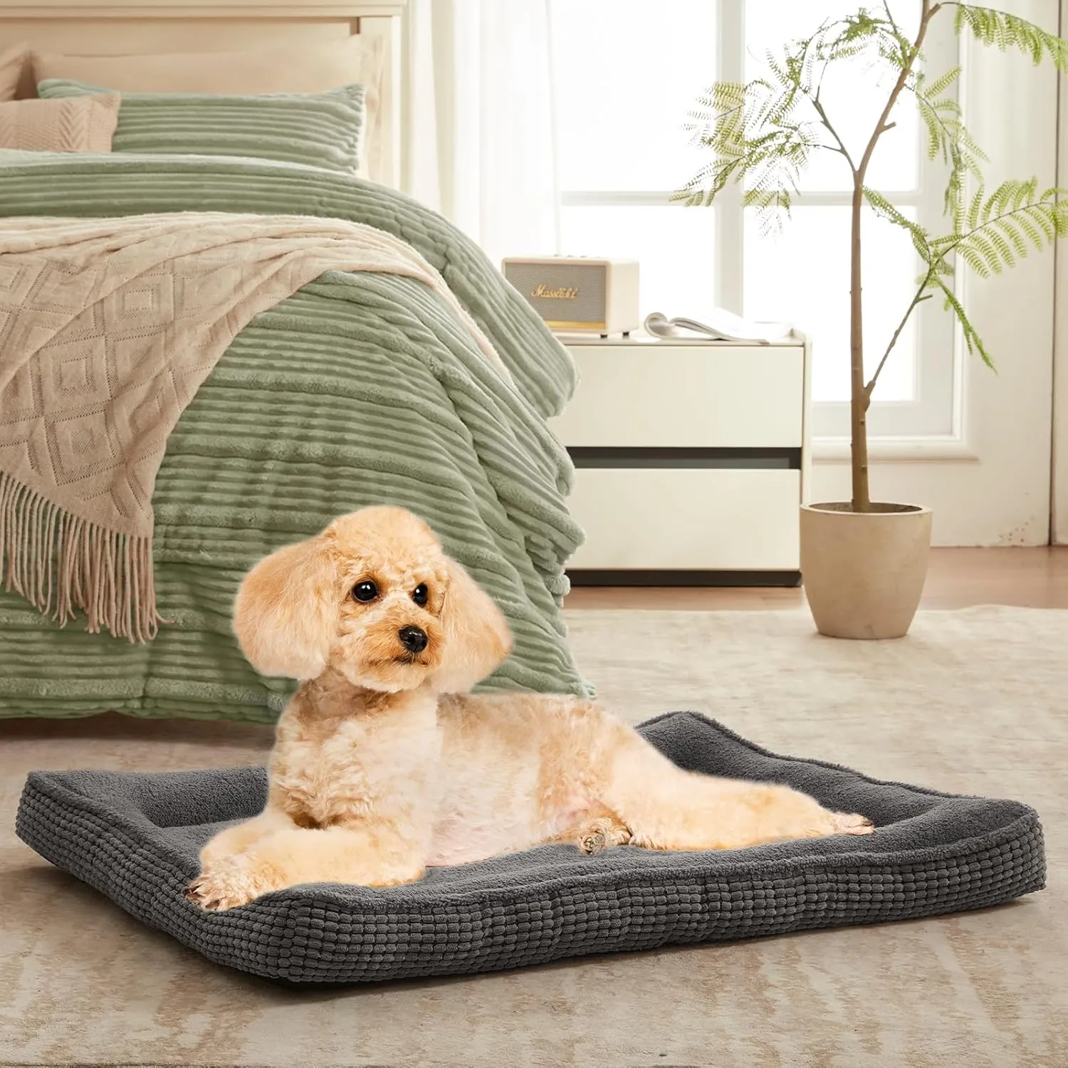 Dogs Crate Bed for Large Dog, Washable Dog Bed for Crate with Bolster, Pet Crate Beds for Large Sized Dogs with Removable Cover and Non Skid Bottom, 40 x 28, Gray