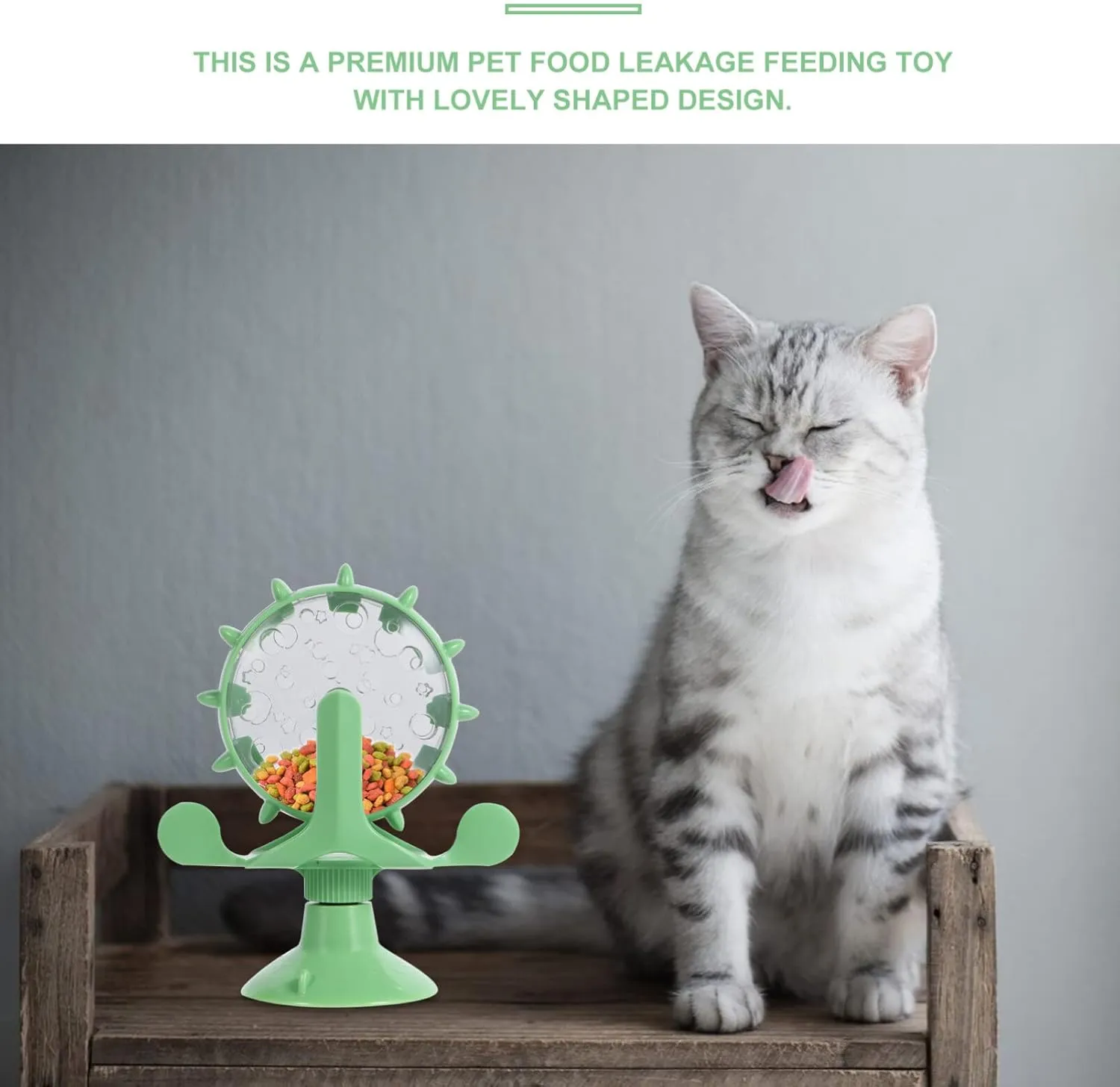 DOITOOL Windmill Cat Toy Cat Treat Dispenser Toy Interactive Cat Toy Slow Feeder Dog Food Dispenser Pet Treat Feeder 360 Degree Rotating Windmill Toys with Suction Cup, Green
