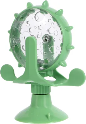 DOITOOL Windmill Cat Toy Cat Treat Dispenser Toy Interactive Cat Toy Slow Feeder Dog Food Dispenser Pet Treat Feeder 360 Degree Rotating Windmill Toys with Suction Cup, Green