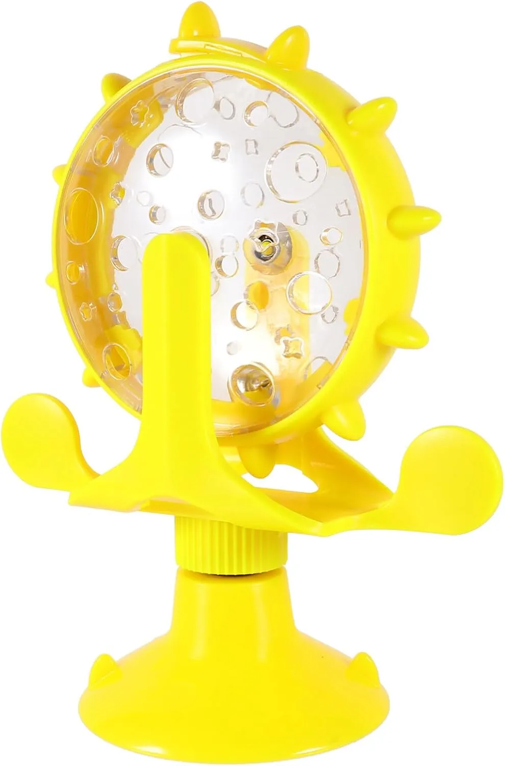 DOITOOL Windmill Cat Toy Cat Treat Dispenser Toy Interactive Cat Toy Slow Feeder Dog Food Dispenser Pet Treat Feeder 360 Degree Rotating Windmill Toys with Suction Cup, Yellow