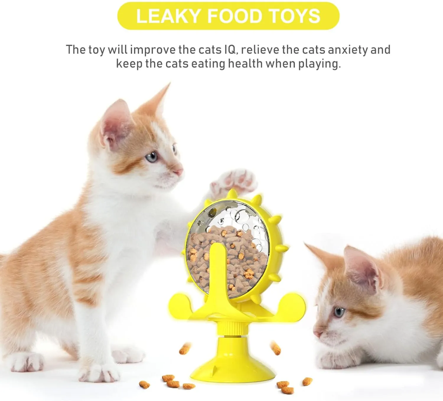 DOITOOL Windmill Cat Toy Cat Treat Dispenser Toy Interactive Cat Toy Slow Feeder Dog Food Dispenser Pet Treat Feeder 360 Degree Rotating Windmill Toys with Suction Cup, Yellow