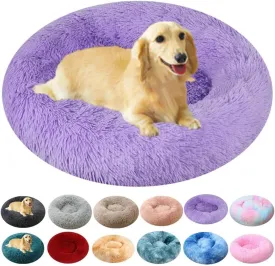 Donut Dog Bed Cat Bed, 20 Inch Round Fluffy Dogs Beds for Small Dogs and Cats, Anti-Anxiety Donut Dog Cuddler Bed, Washable Pet Bed for Medium Cats (Purple)