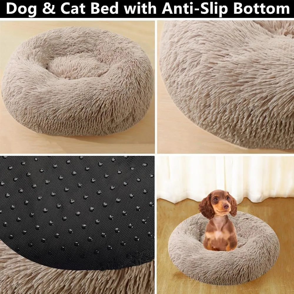 Donut Dog Bed Cat Bed, 20 Inch Round Fluffy Dogs Beds for Small Dogs and Cats, Anti-Anxiety Donut Dog Cuddler Bed, Washable Pet Bed for Medium Cats (Purple)