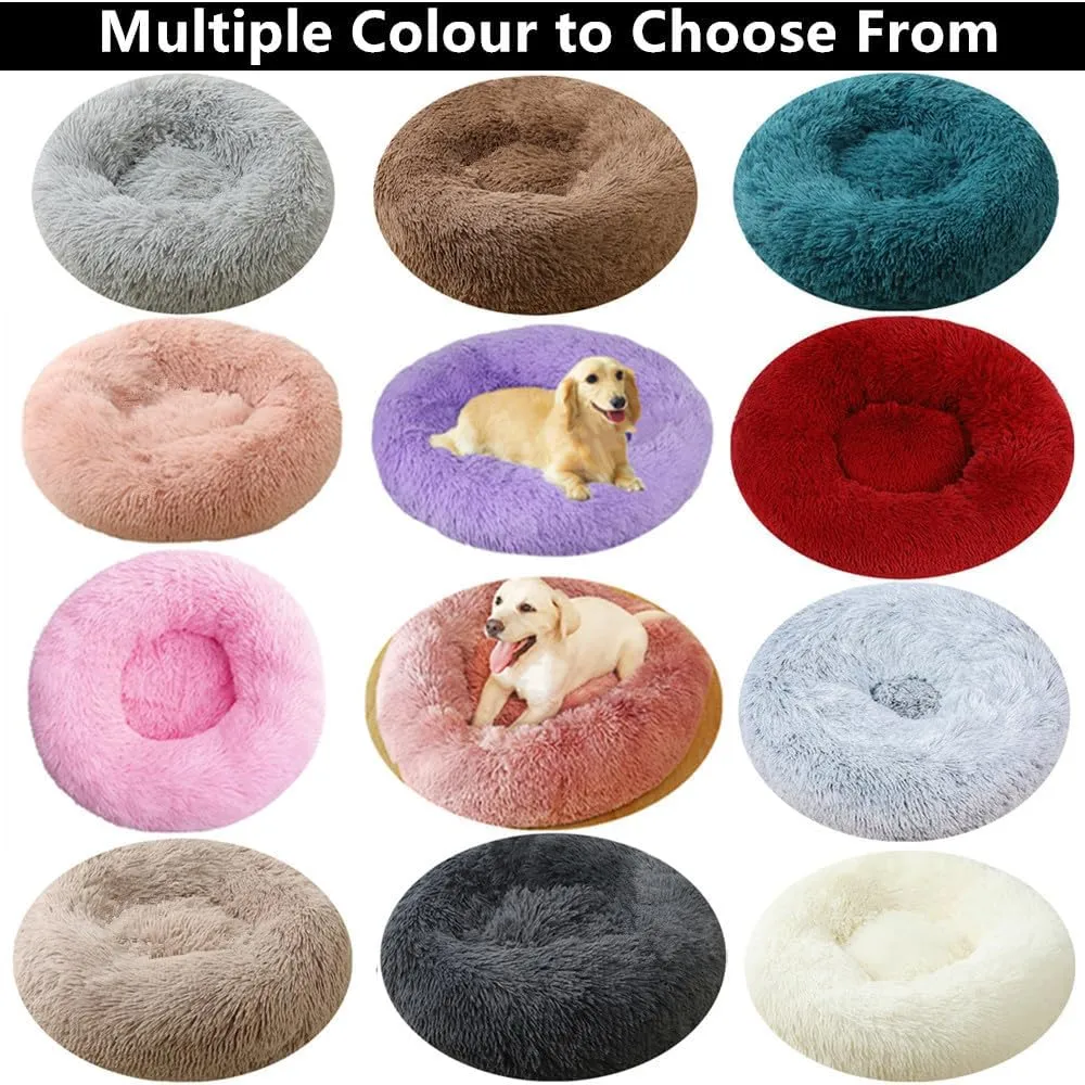 Donut Dog Bed Cat Bed, 20 Inch Round Fluffy Dogs Beds for Small Dogs and Cats, Anti-Anxiety Donut Dog Cuddler Bed, Washable Pet Bed for Medium Cats (Purple)