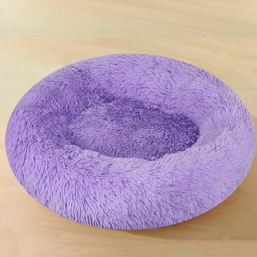 Donut Dog Bed Cat Bed, 20 Inch Round Fluffy Dogs Beds for Small Dogs and Cats, Anti-Anxiety Donut Dog Cuddler Bed, Washable Pet Bed for Medium Cats (Purple)