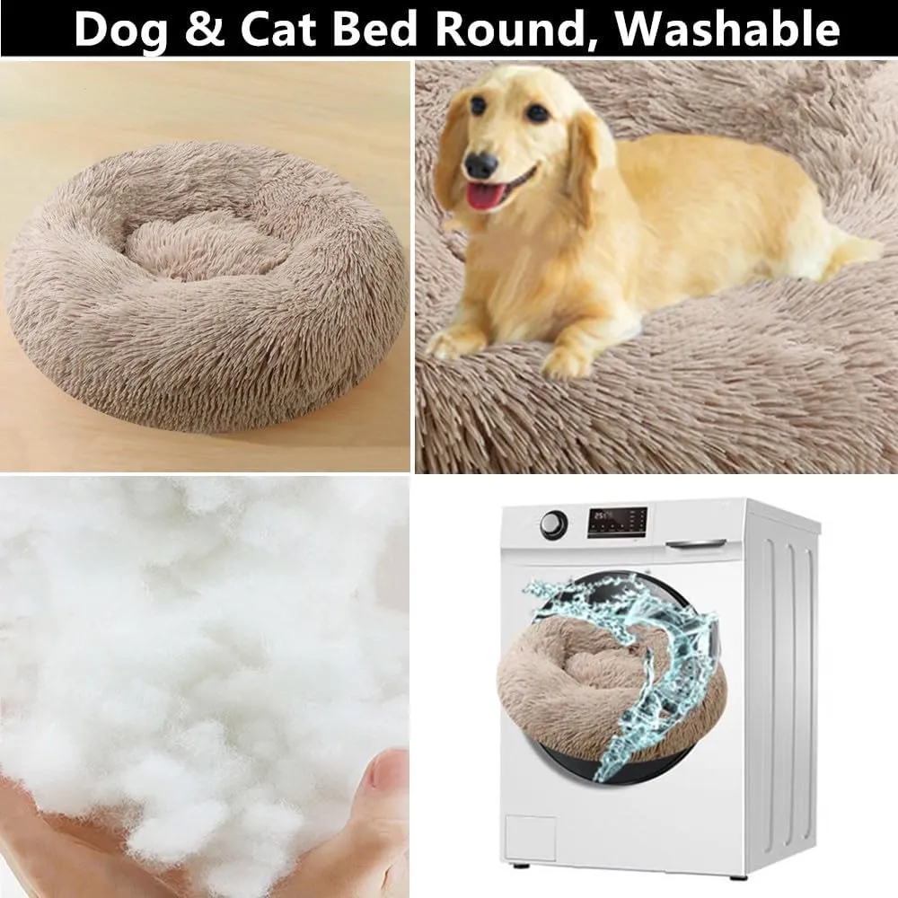 Donut Dog Bed Cat Bed, 20 Inch Round Fluffy Dogs Beds for Small Dogs and Cats, Anti-Anxiety Donut Dog Cuddler Bed, Washable Pet Bed for Medium Cats (Purple)