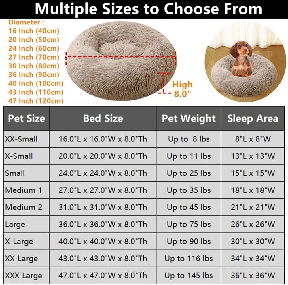 Donut Dog Bed Cat Bed, 20 Inch Round Fluffy Dogs Beds for Small Dogs and Cats, Anti-Anxiety Donut Dog Cuddler Bed, Washable Pet Bed for Medium Cats (Purple)