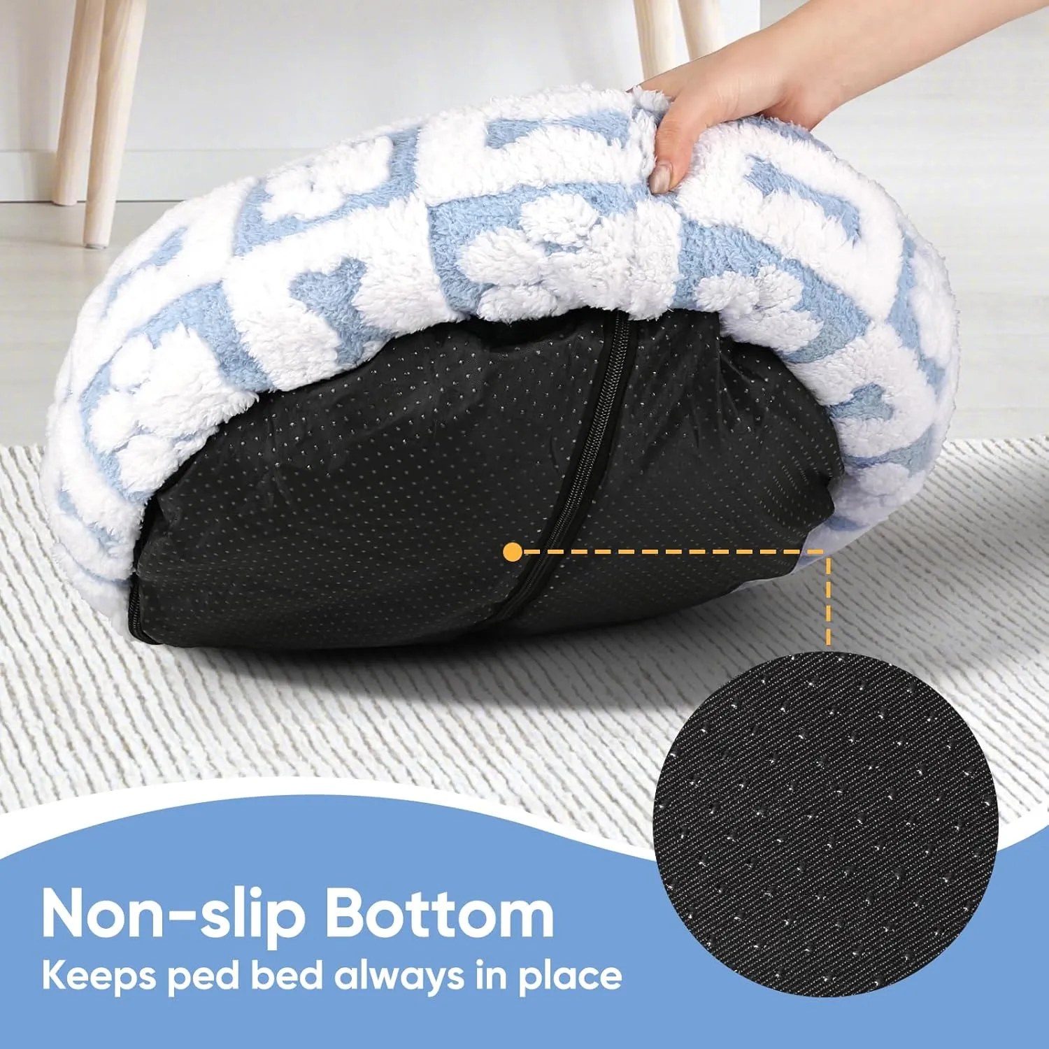Donut Dog Bed for Small Dogs 23 Inch Round Cat Beds for Indoor Cats Circle Cuddler Pet Bed Fluffy Warm Soft Puppy Bed Removable Washable Cover Anti-Slip Bottom, Blue Paw Bone