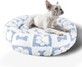 Donut Dog Bed for Small Dogs 23 Inch Round Cat Beds for Indoor Cats Circle Cuddler Pet Bed Fluffy Warm Soft Puppy Bed Removable Washable Cover Anti-Slip Bottom, Blue Paw Bone
