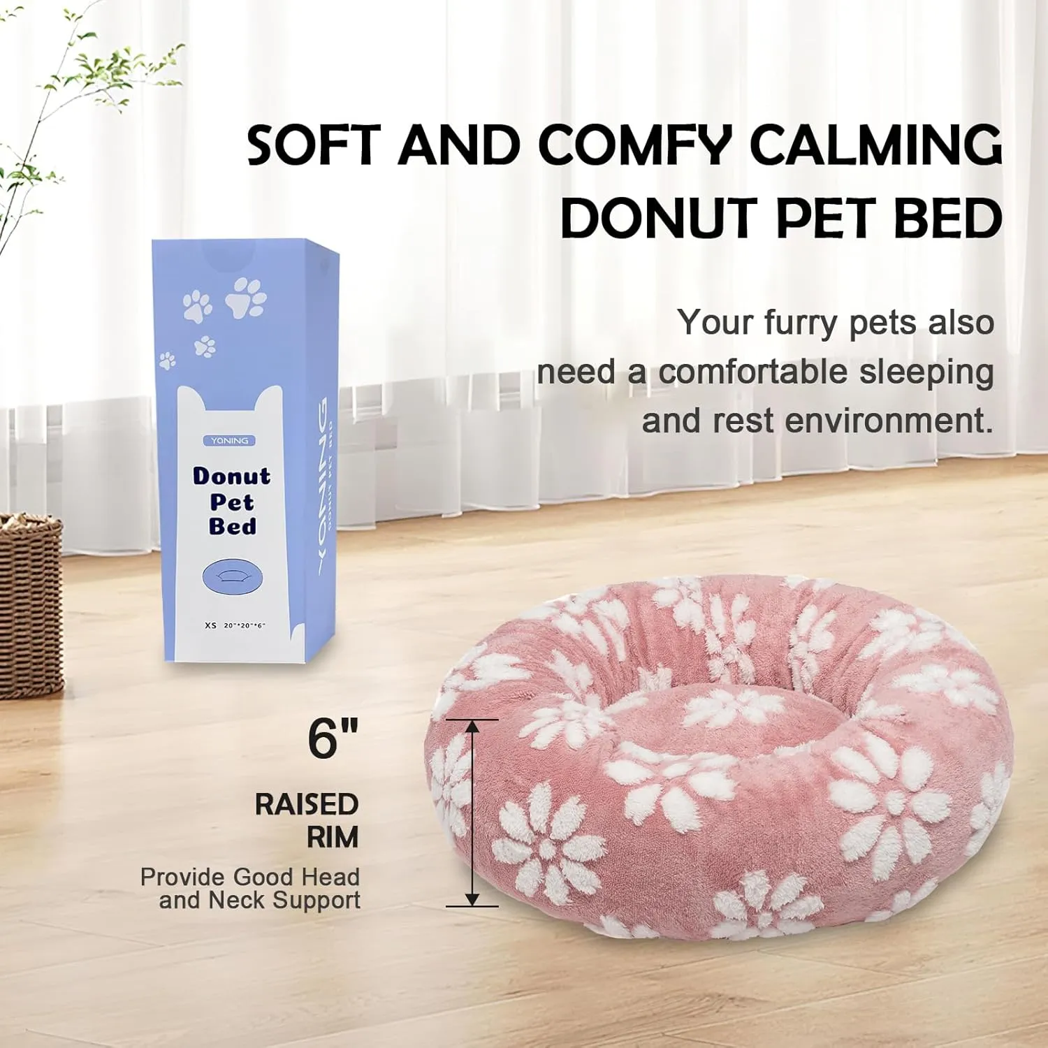 Donut Dog Beds for Small Dogs, Calming Round Cat Beds for Indoor Cats, Cute 3D Textured Flower Pet Bed with Removable Washable Cover and Anti-Slip BottomPink20"
