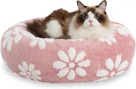 Donut Dog Beds for Small Dogs, Calming Round Cat Beds for Indoor Cats, Cute 3D Textured Flower Pet Bed with Removable Washable Cover and Anti-Slip BottomPink20"