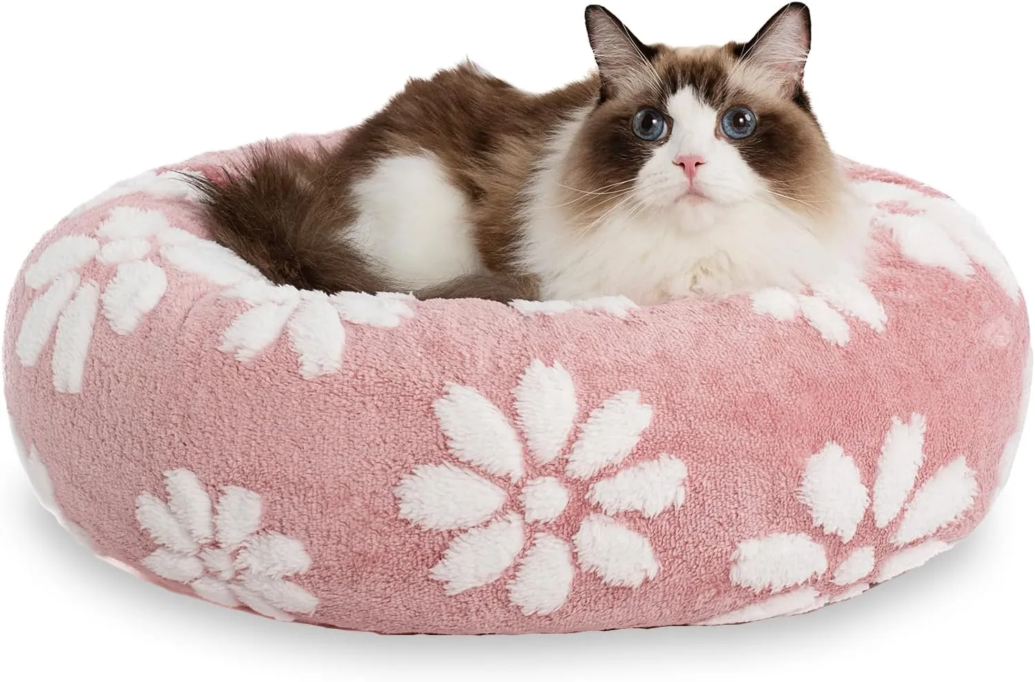 Donut Dog Beds for Small Dogs, Calming Round Cat Beds for Indoor Cats, Cute 3D Textured Flower Pet Bed with Removable Washable Cover and Anti-Slip BottomPink20"